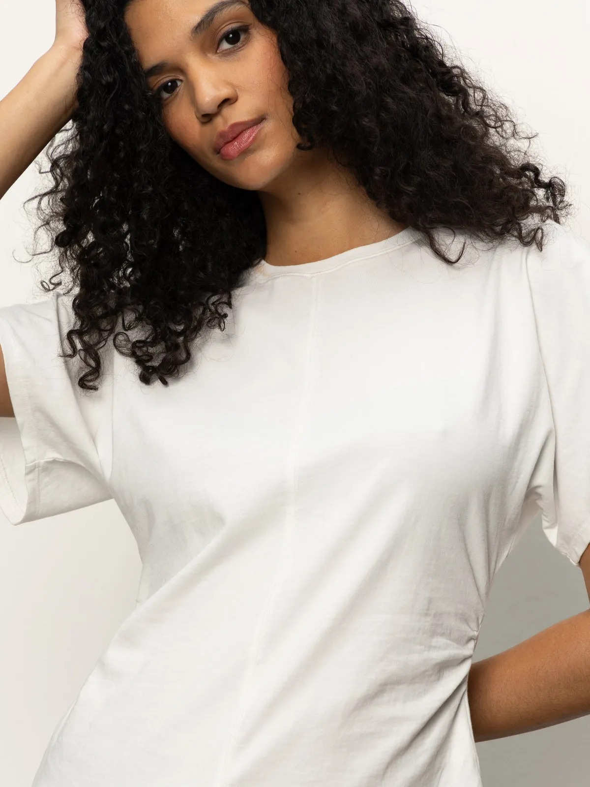 Shirred Waist Dolman Tee White Adjustable Hem