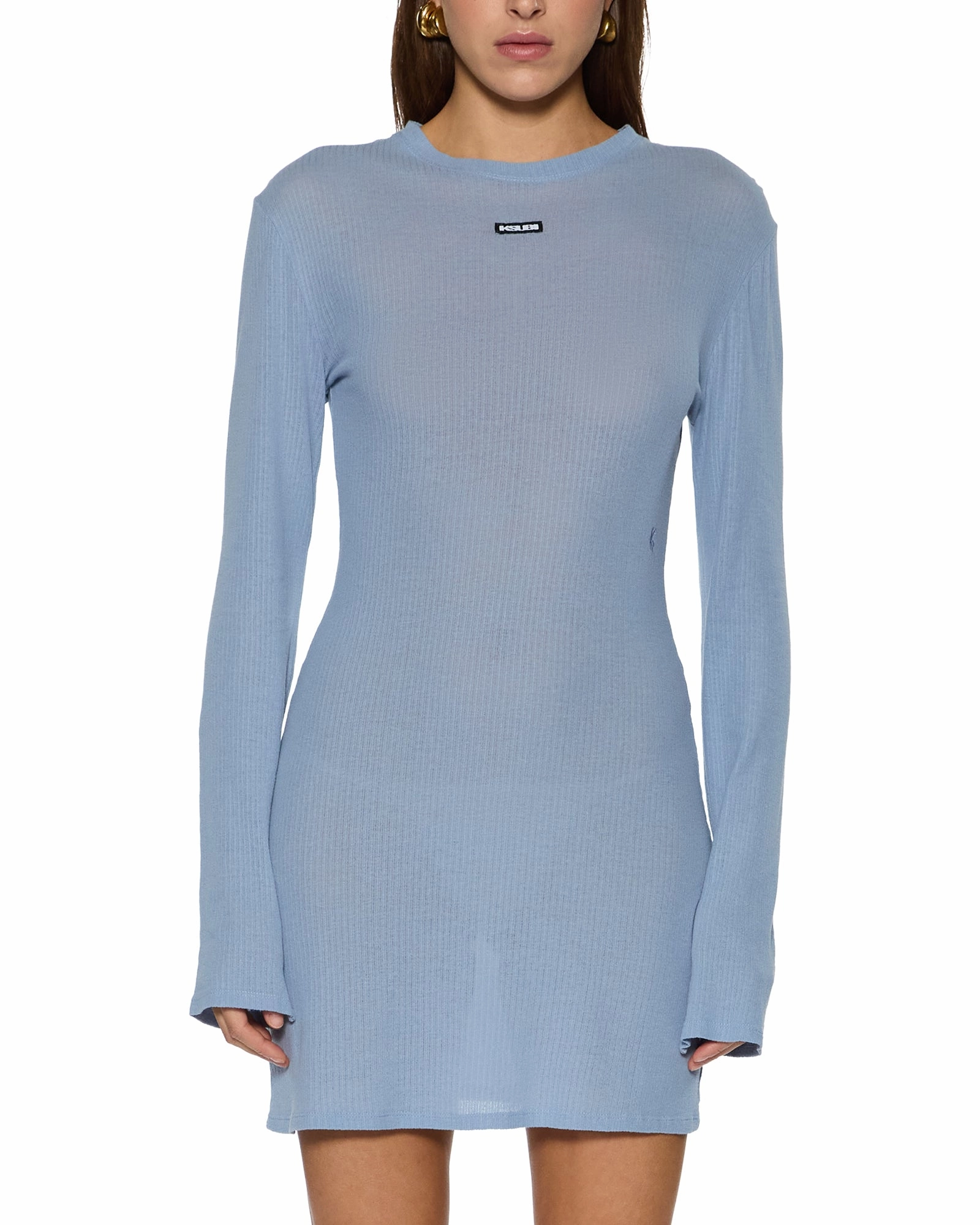 CRAWFORD LS DRESS ICE BLUE Cozy Sweater Stretch Waistband Design