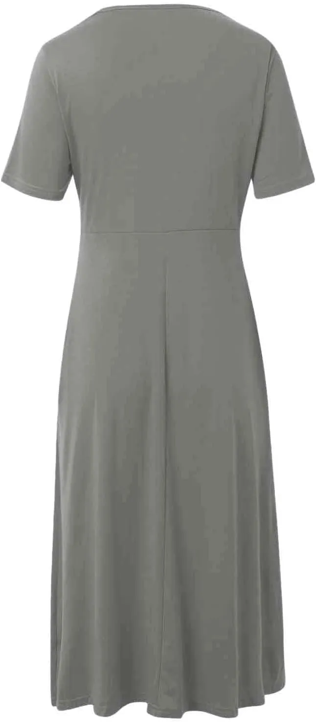 Short Sleeve Dress for Women with Pockets Casual Summer Wrap V Neck Short Sleeve Flowy Vacation Beach Midi Dress