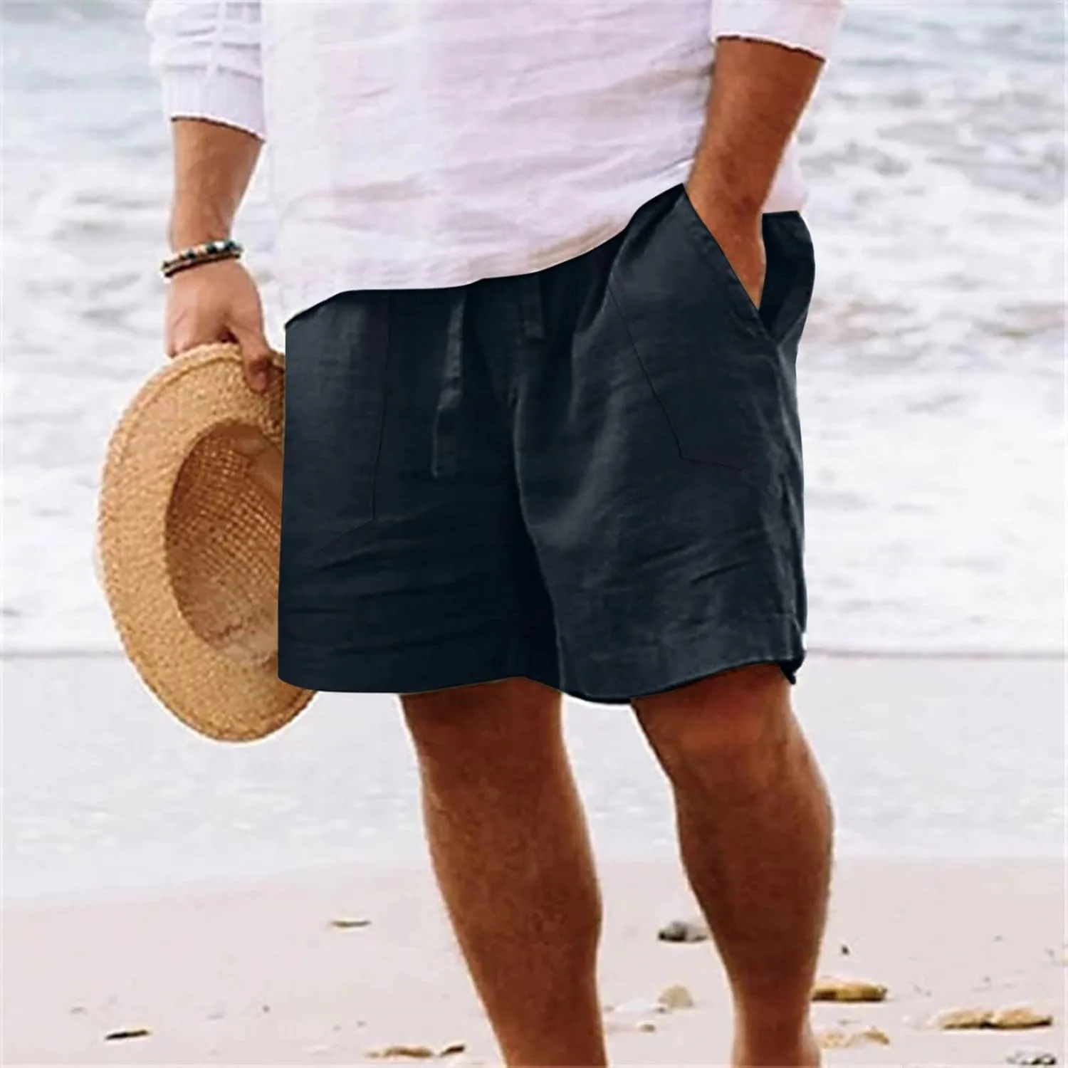 Shorts for Men Summer Beach Vacation Shorts Casual Elastic Waist Drawstring Shorts Relaxed Fit Outdoor Shorts