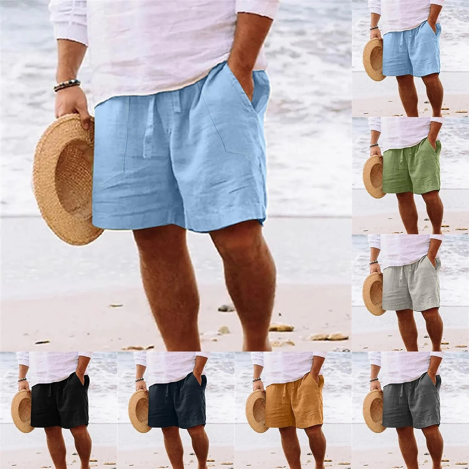 Shorts for Men Summer Beach Vacation Shorts Casual Elastic Waist Drawstring Shorts Relaxed Fit Outdoor Shorts