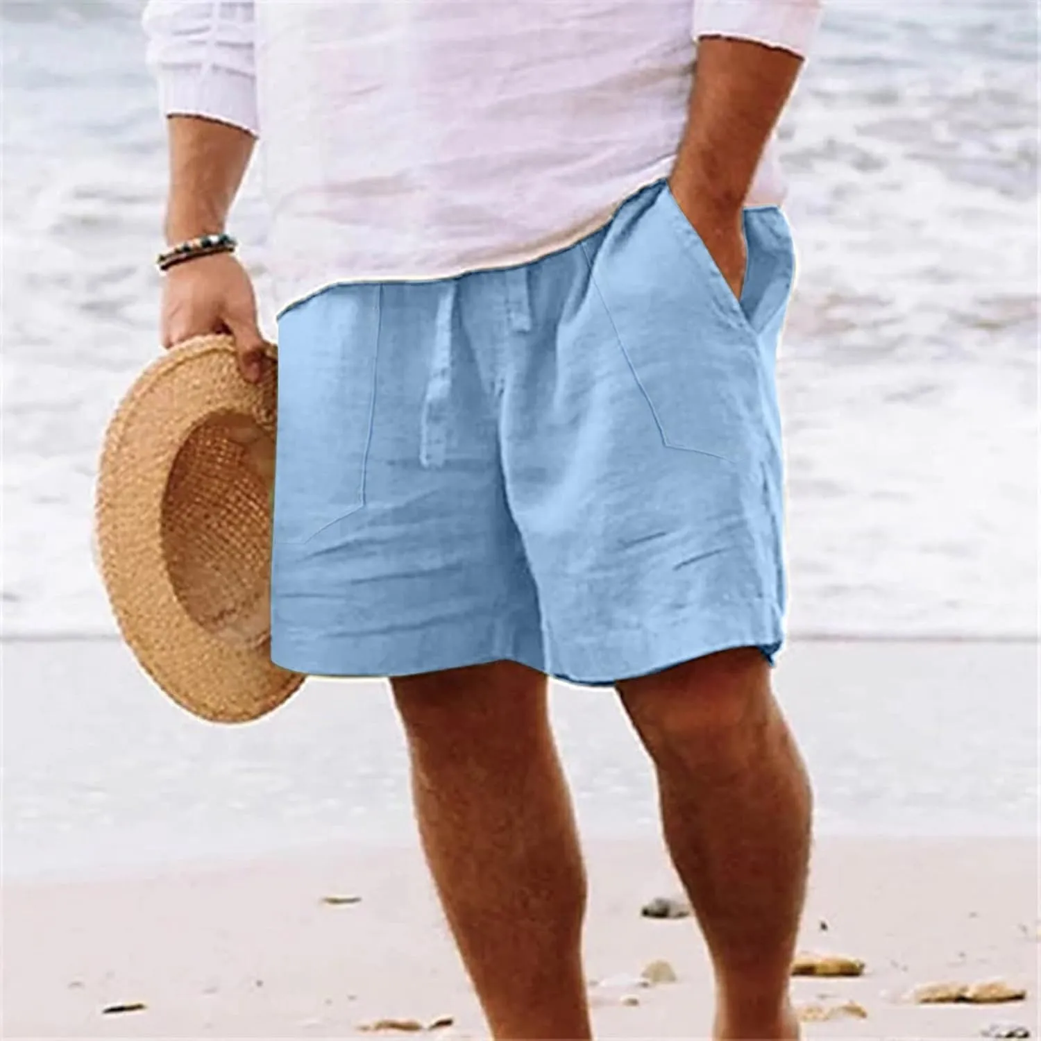 Shorts for Men Summer Beach Vacation Shorts Casual Elastic Waist Drawstring Shorts Relaxed Fit Outdoor Shorts