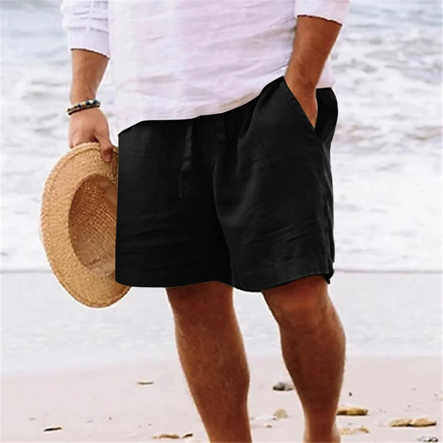 Shorts for Men Summer Beach Vacation Shorts Casual Elastic Waist Drawstring Shorts Relaxed Fit Outdoor Shorts