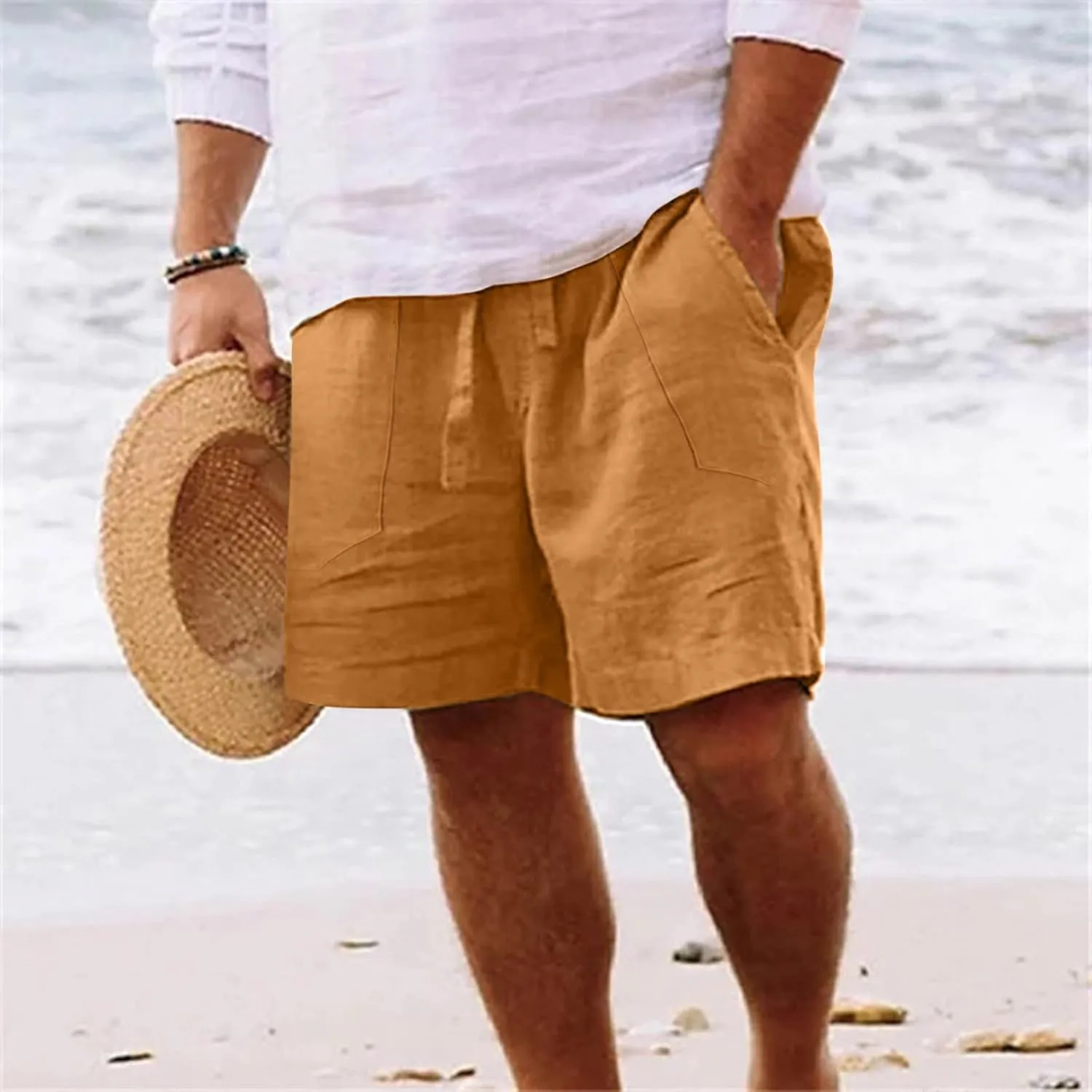 Shorts for Men Summer Beach Vacation Shorts Casual Elastic Waist Drawstring Shorts Relaxed Fit Outdoor Shorts