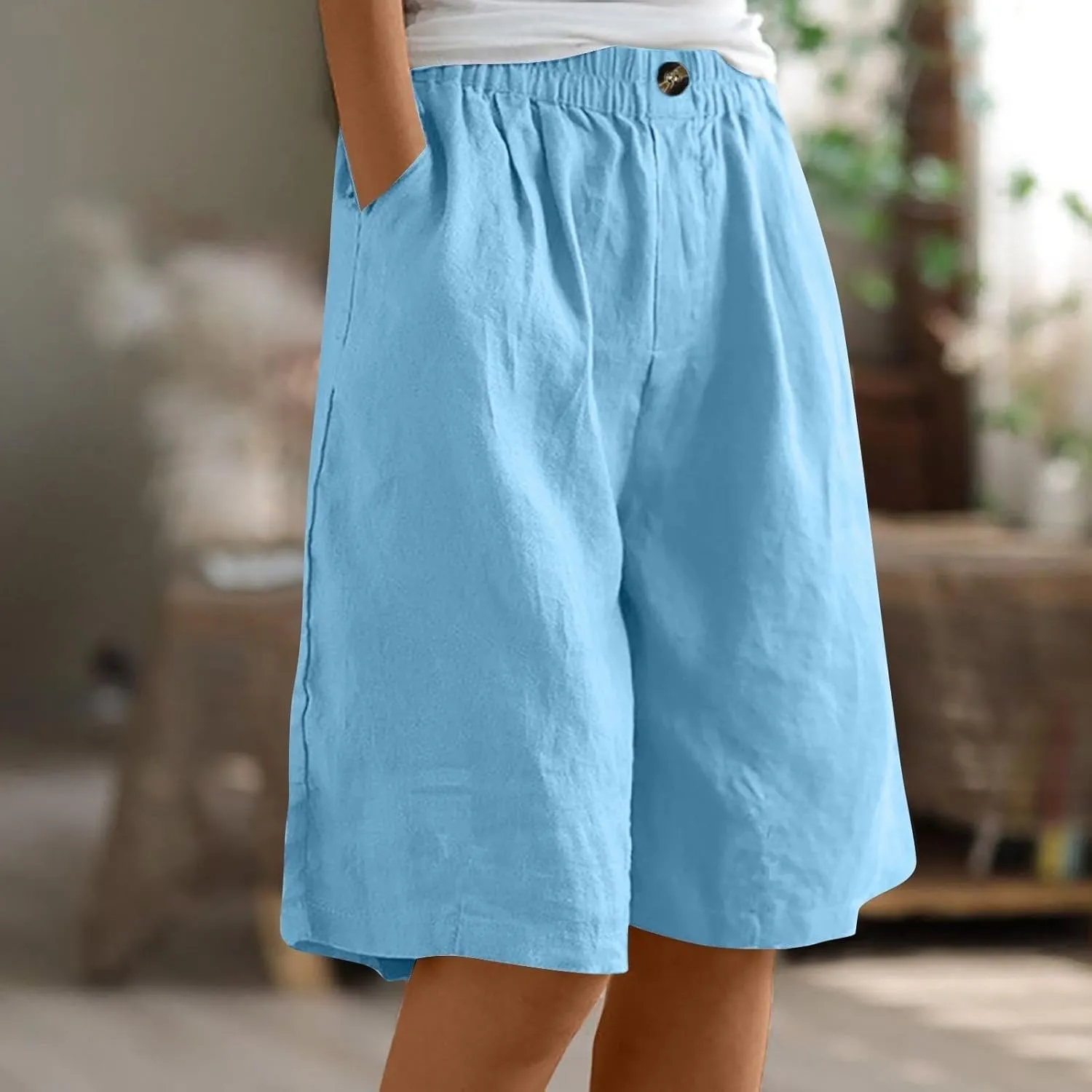 Shorts for Women 2024 Linen Shorts Casual Summer Plus Size Beach Shorts with Pockets Comfy Lounge Shorts, Large