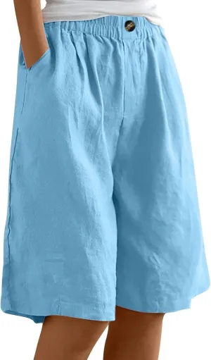 Shorts for Women 2024 Linen Shorts Casual Summer Plus Size Beach Shorts with Pockets Comfy Lounge Shorts, Large