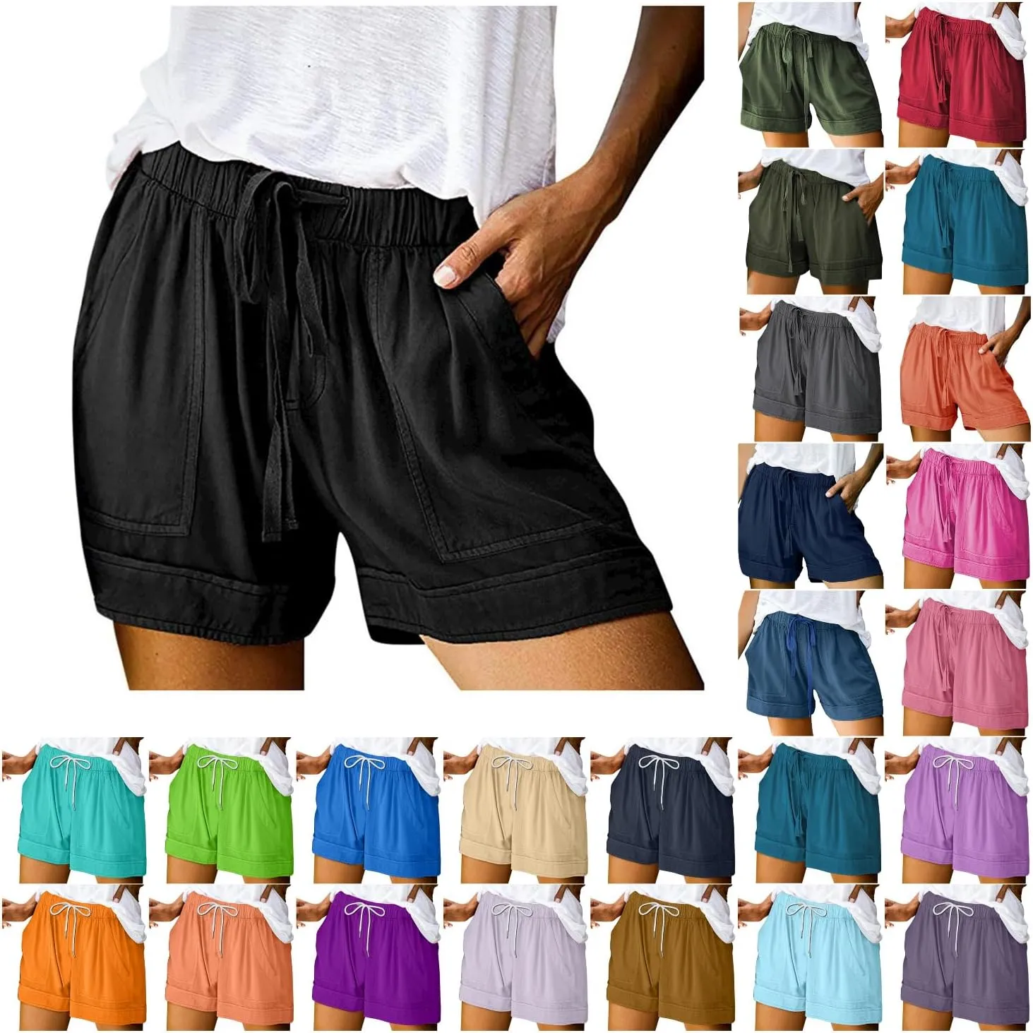 Shorts for Women Trendy Shorts with Drawstring High Waist Comfy Shorts Casual Lightweight Shorts with Pockets