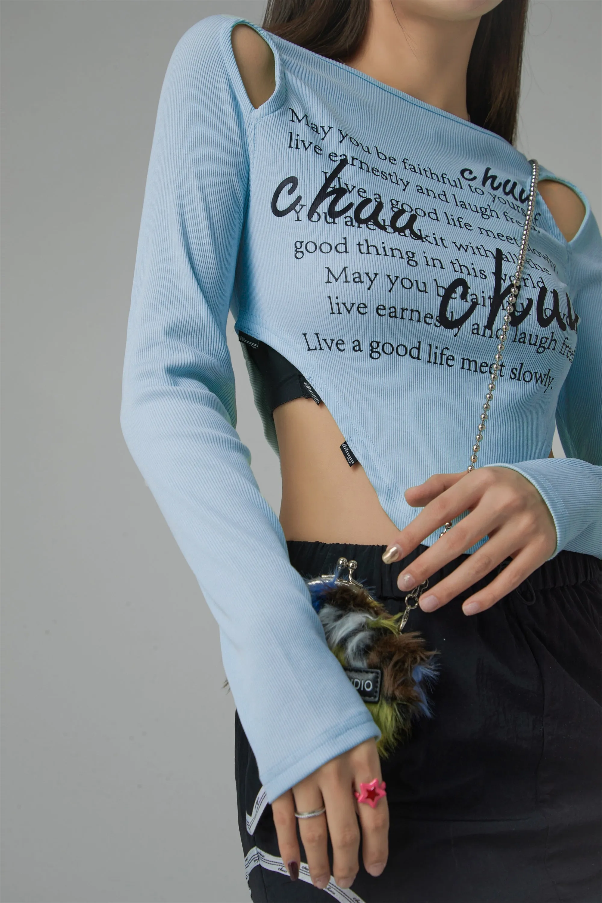 Shoulder Cut Outs Cropped T-Shirt