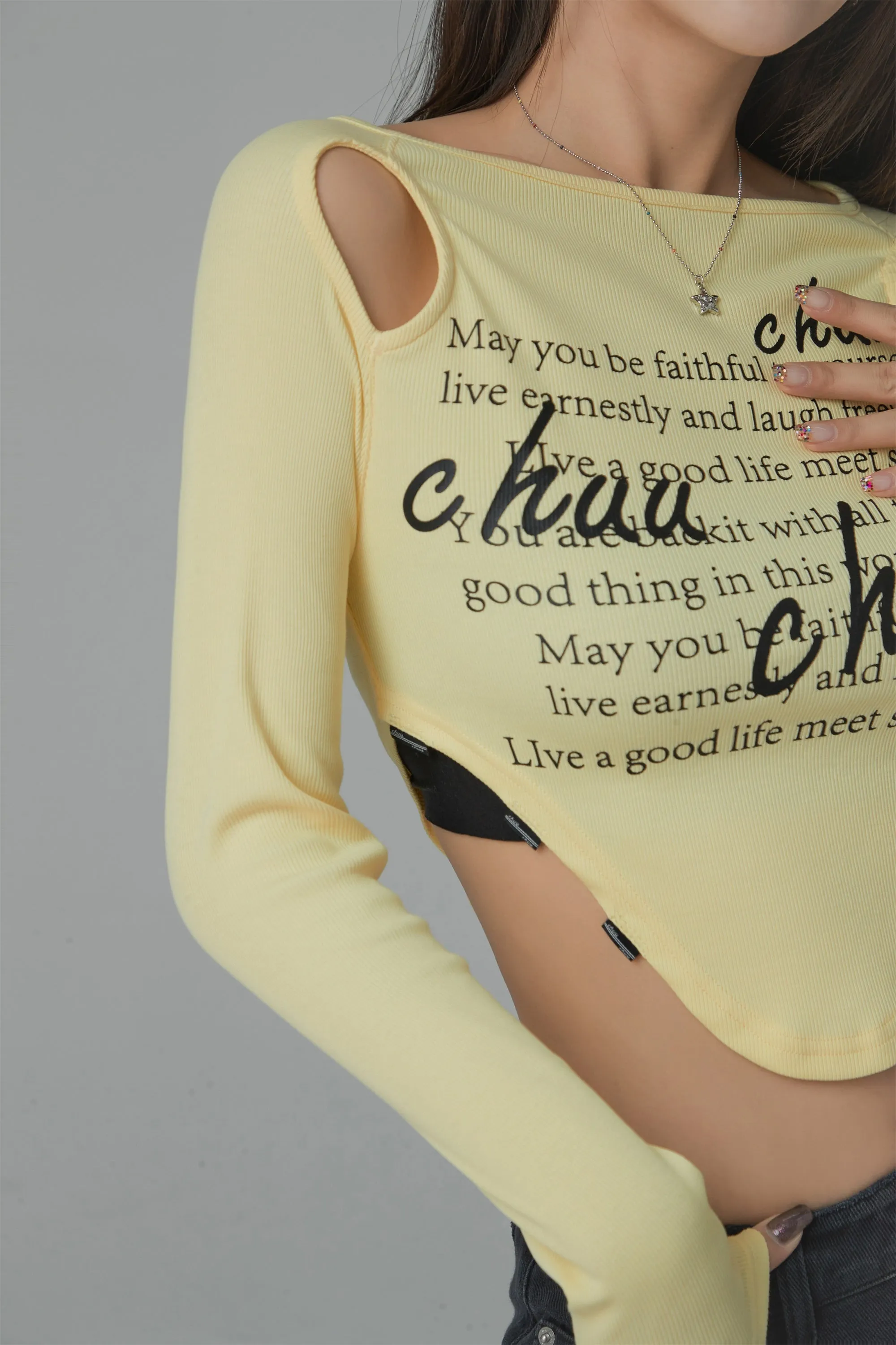 Shoulder Cut Outs Cropped T-Shirt
