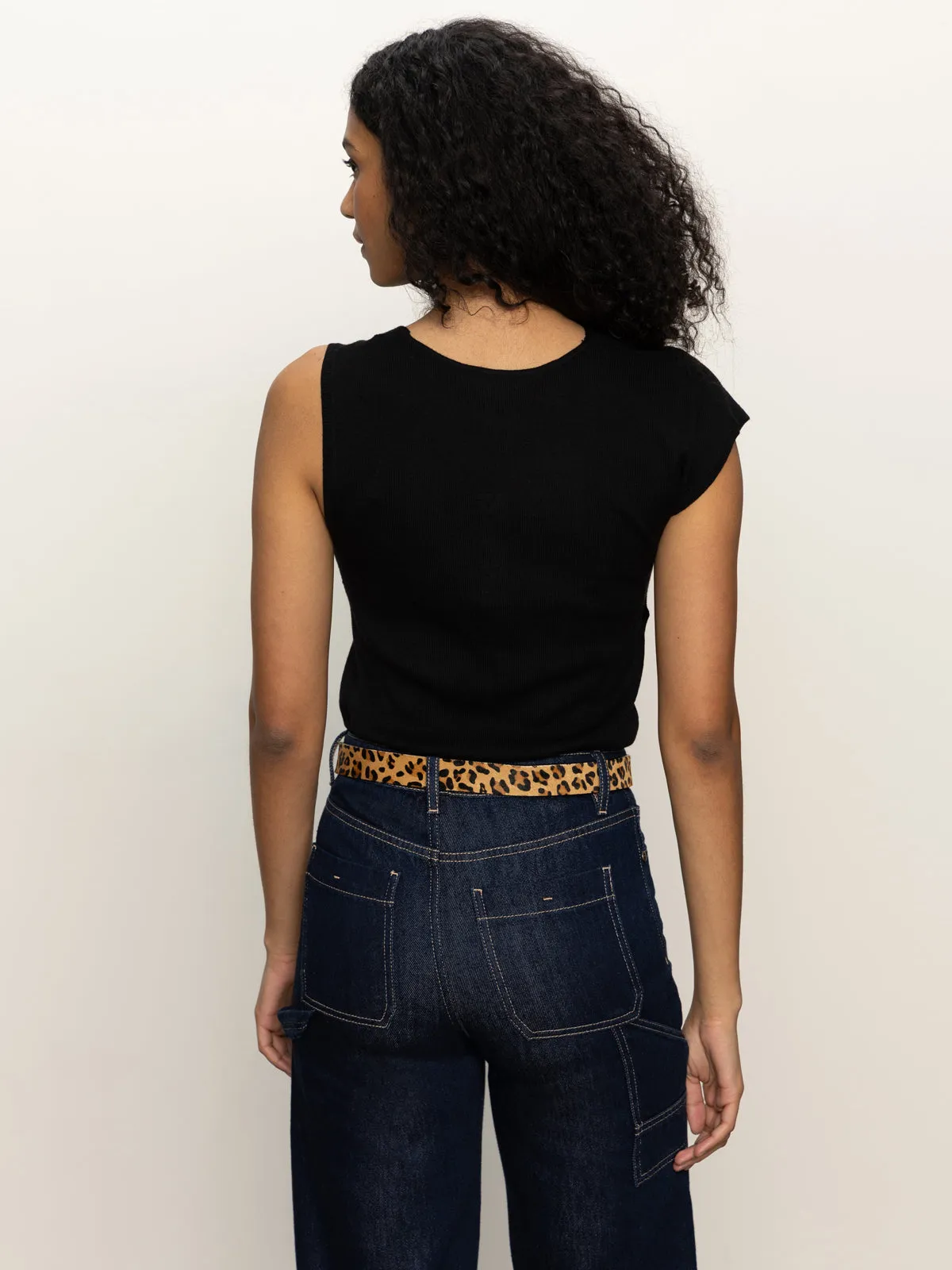 Shoulder Twist Top Black Yarn Dyed Fabric