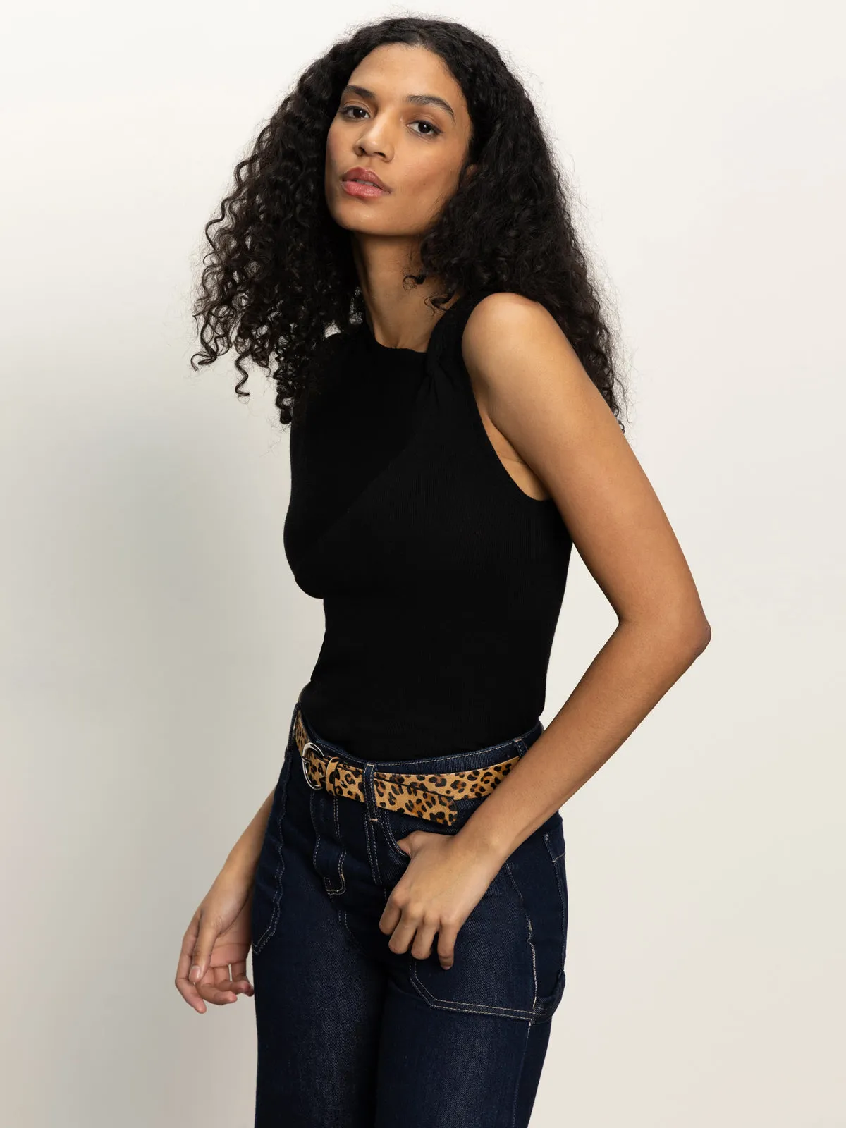 Cool Comfort Easy Wear Look Shoulder Twist Top Black