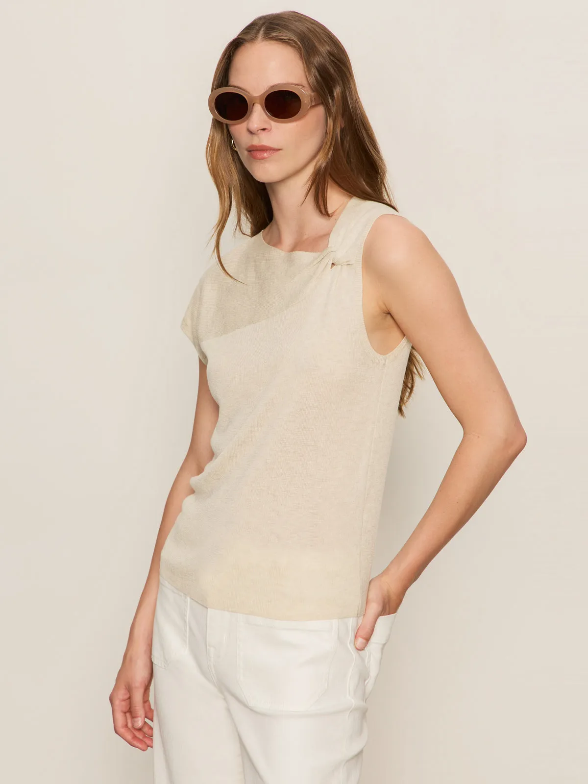 Shoulder Twist Top Heather Pearl AntiPillingTreatment Wrinkle Resistant Cloth