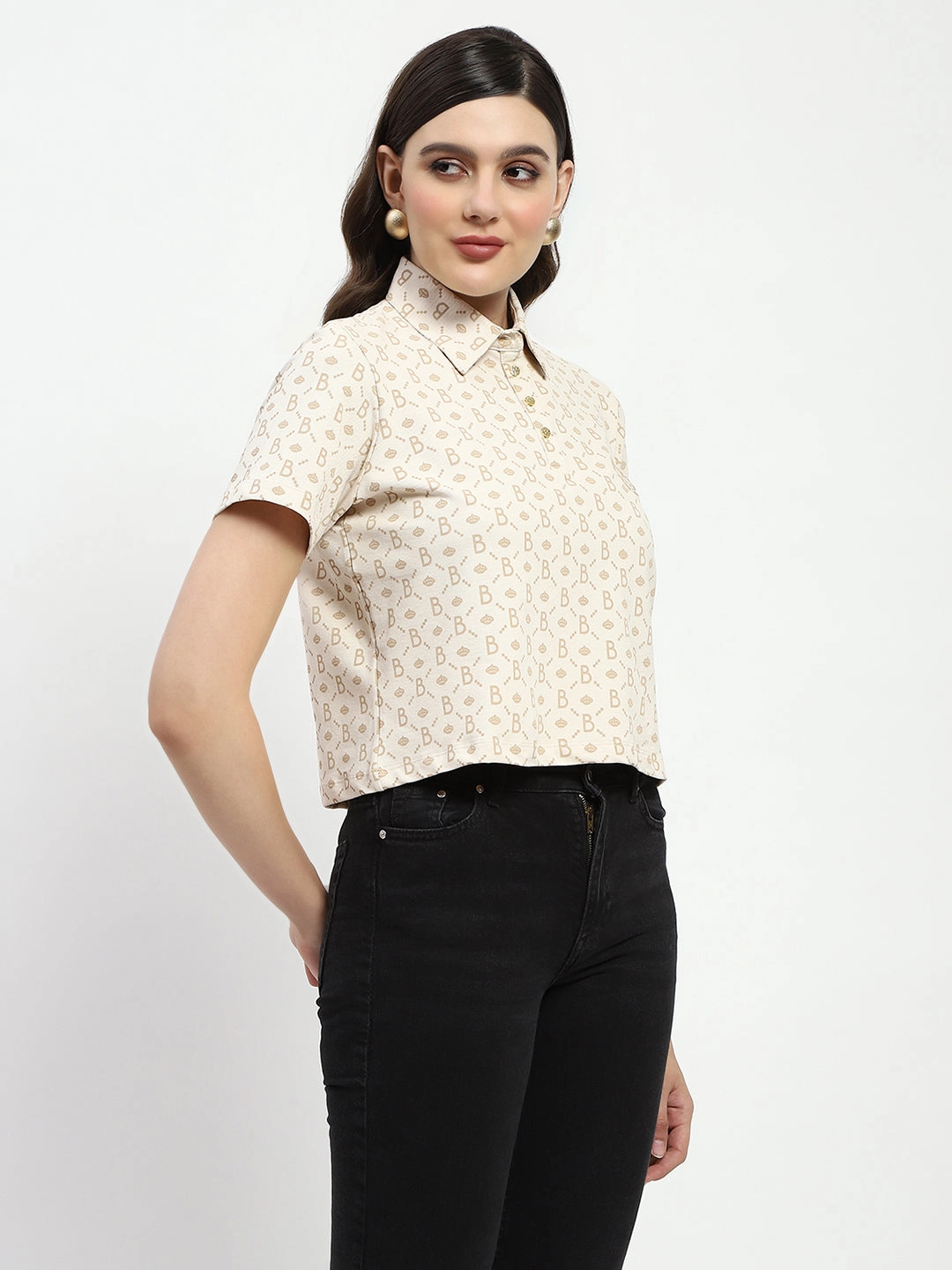 Relaxed Sweatshirt Sporty Sweatshirt Madame Bridgerton Beige Cotton Polo Top
