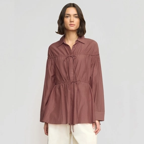 Kia Tie-Front Cotton-Silk Tunic Blouse Airflow Mesh Insert