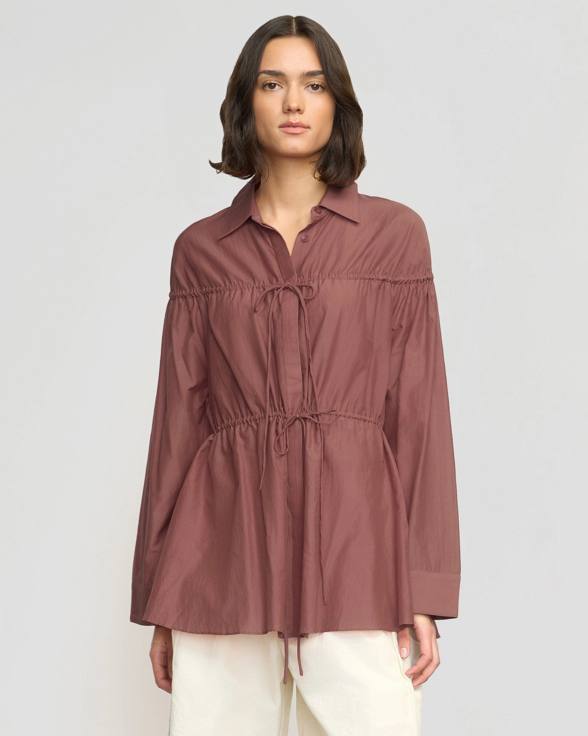 Simple Cut Kia Tie-Front Cotton-Silk Tunic Blouse