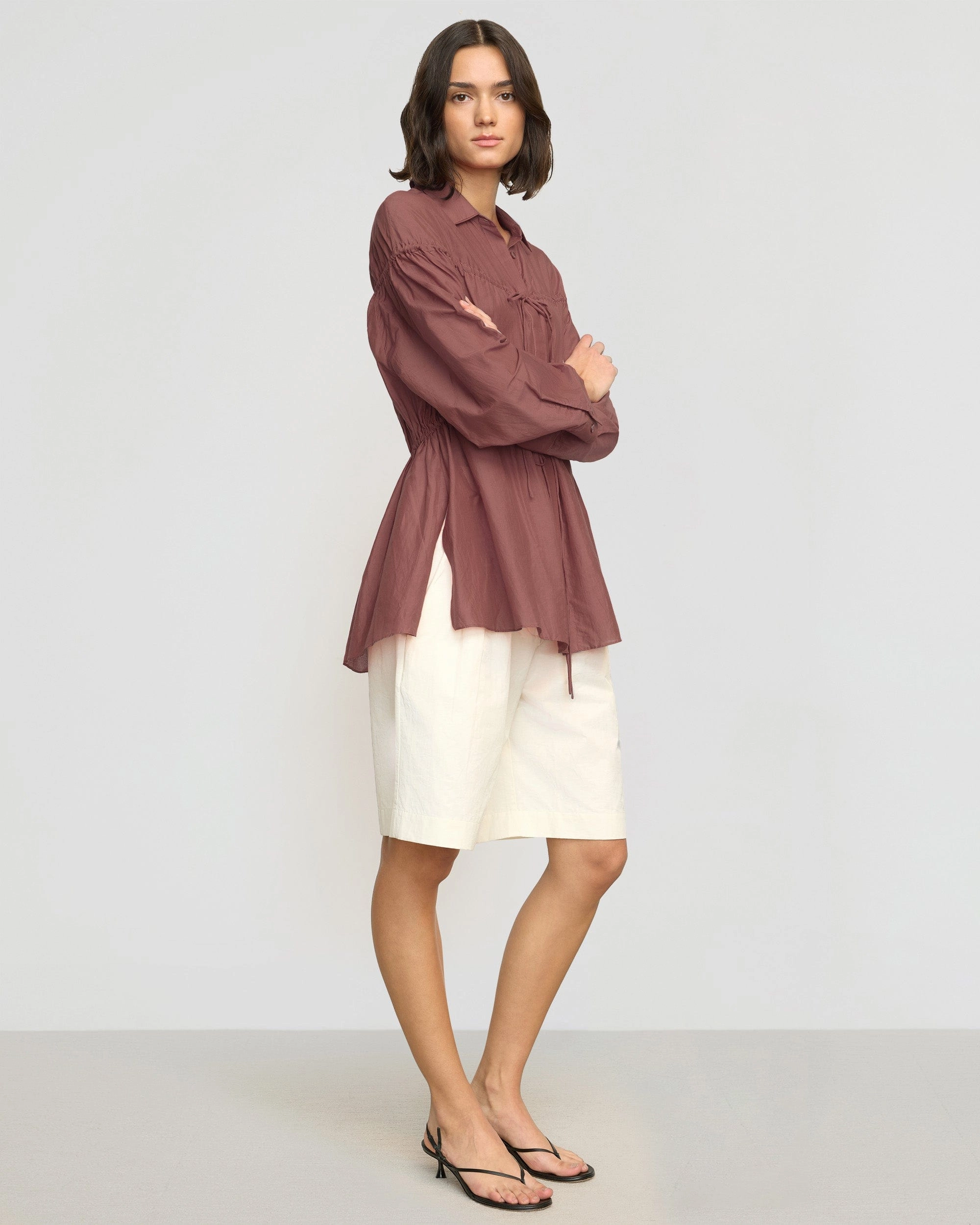 MidweightKnit Kia Tie-Front Cotton-Silk Tunic Blouse