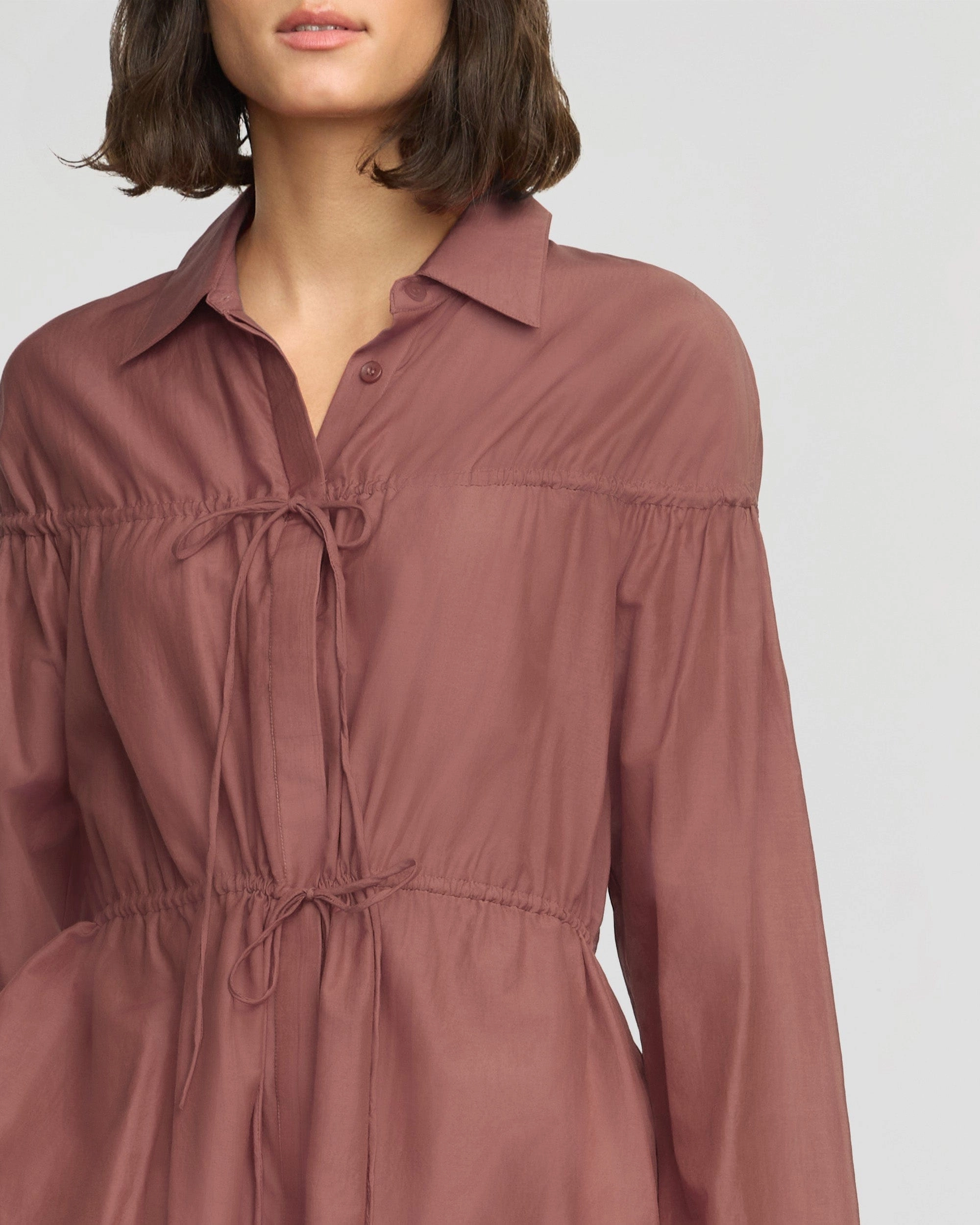 Kia Tie-Front Cotton-Silk Tunic Blouse Office Look