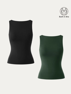 2Pcs Set Stretch Cotton Boatneck Brami Tank Wicking Inner Lining