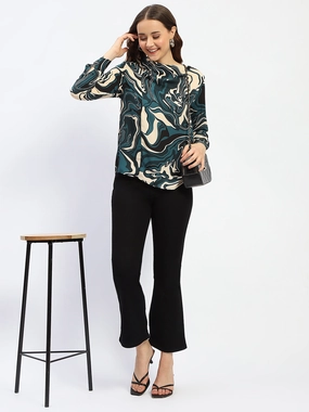 Madame Marble Print Teal Green Top Microfiber Blended Fabric Stretch Fit