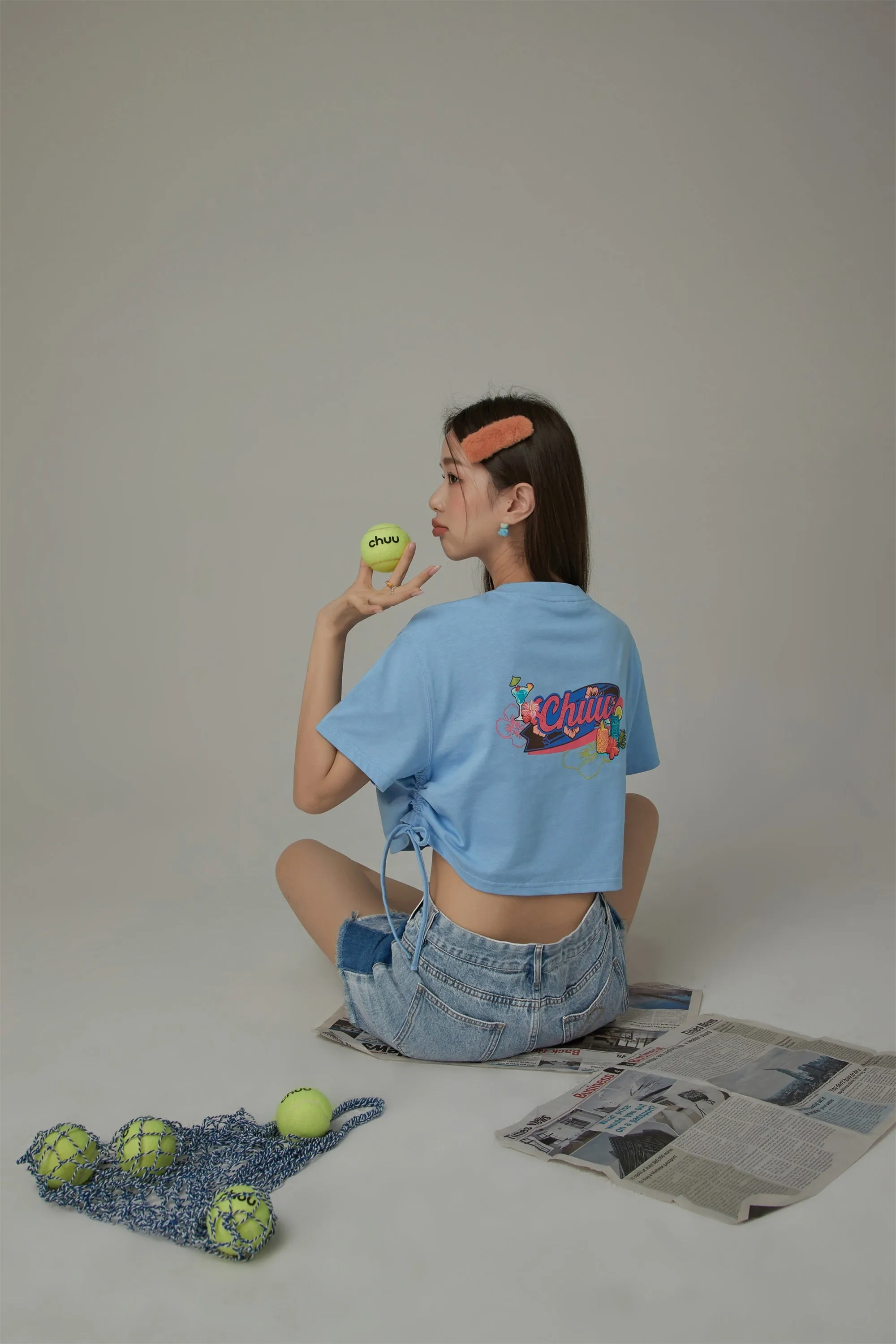 Side String Chuu Printed Design Cropped T-Shirt
