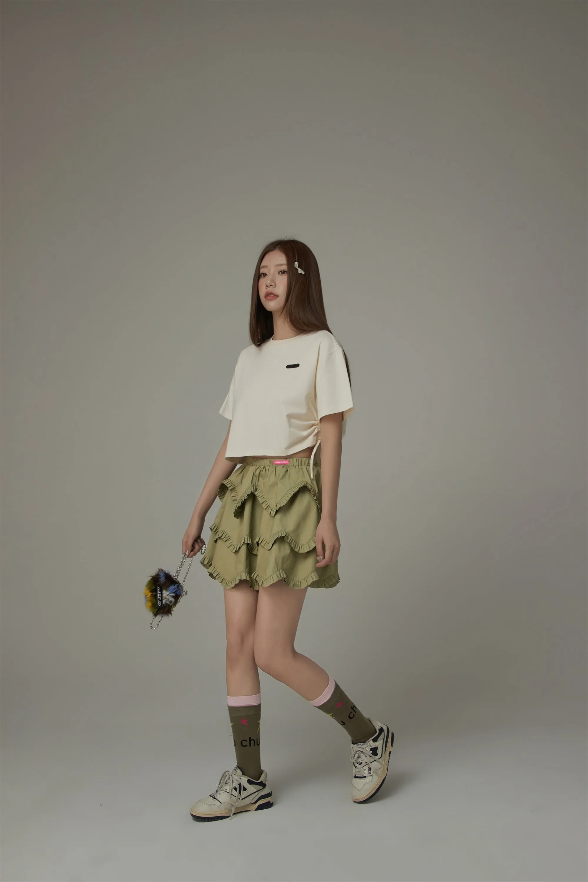 Side String Chuu Printed Design Cropped T-Shirt