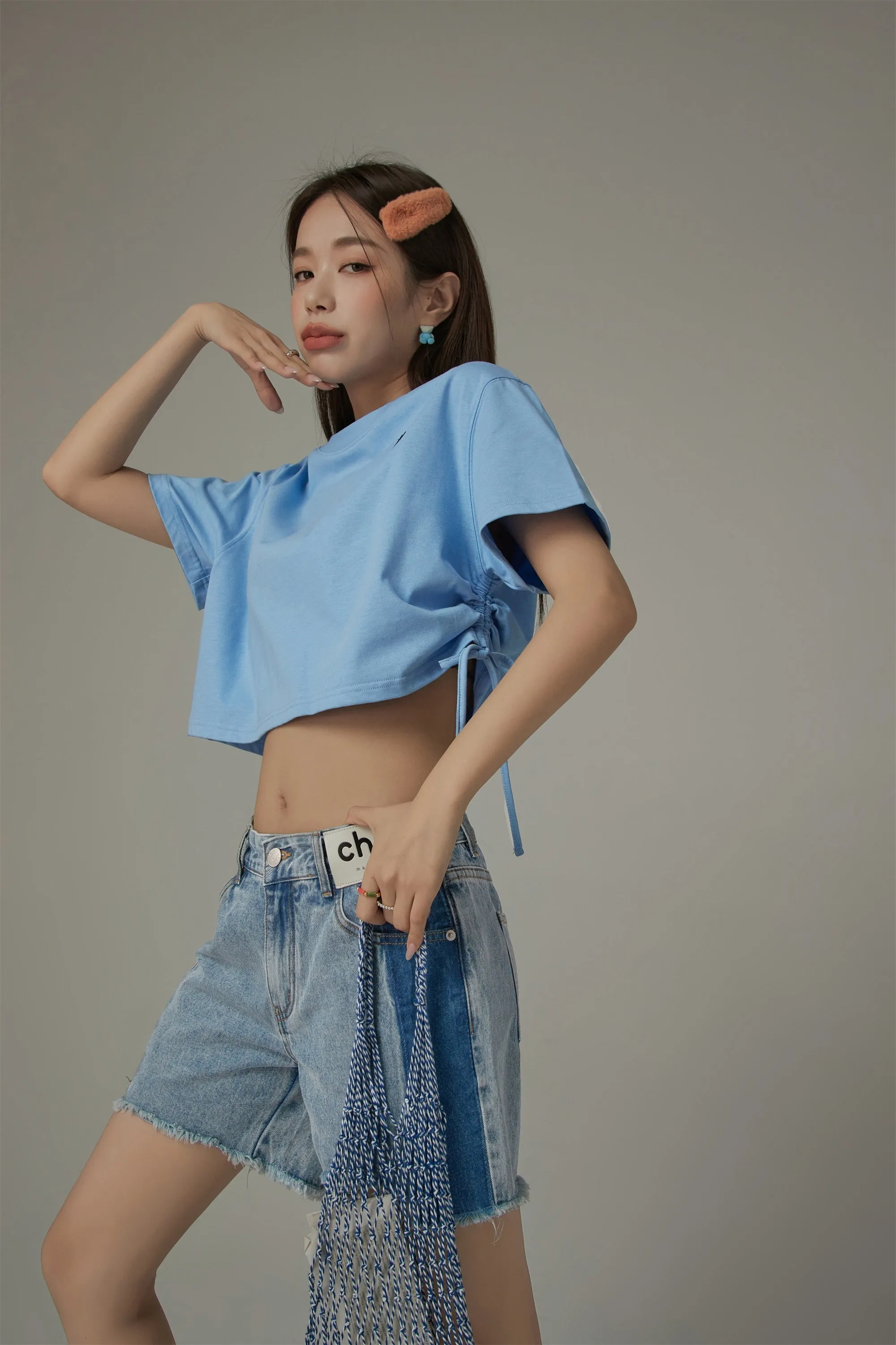 Side String Chuu Printed Design Cropped T-Shirt