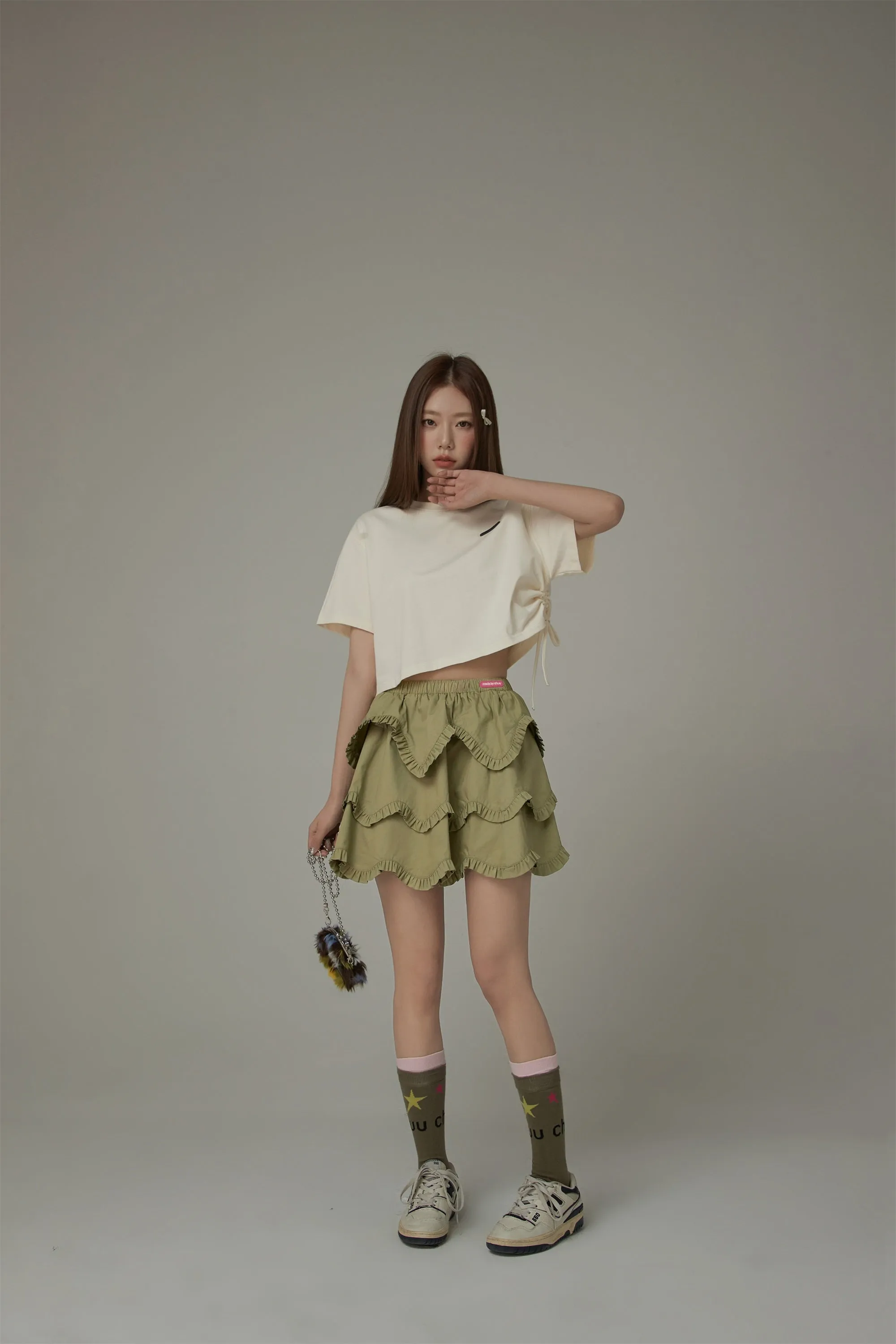 Side String Chuu Printed Design Cropped T-Shirt
