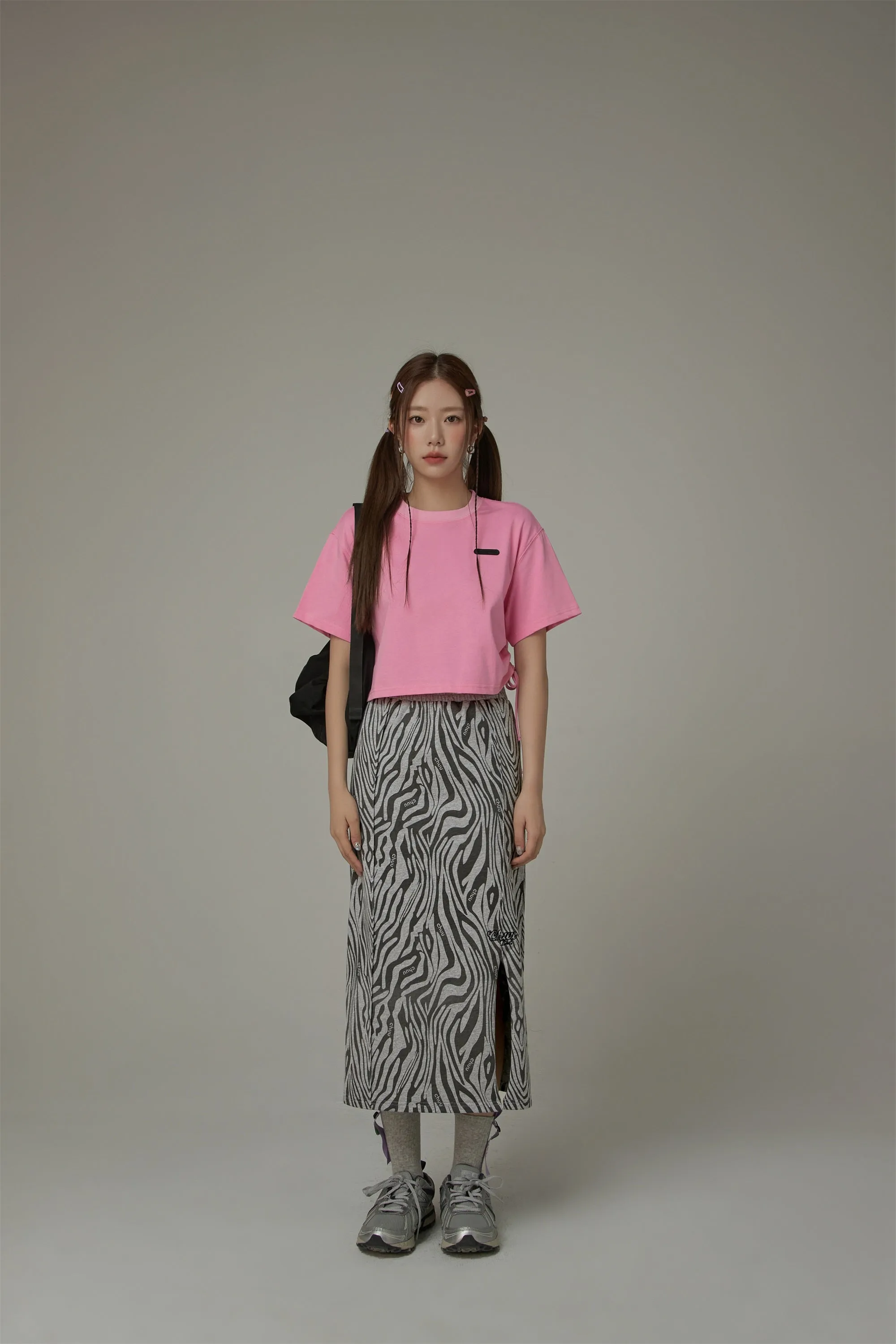 Side String Chuu Printed Design Cropped T-Shirt