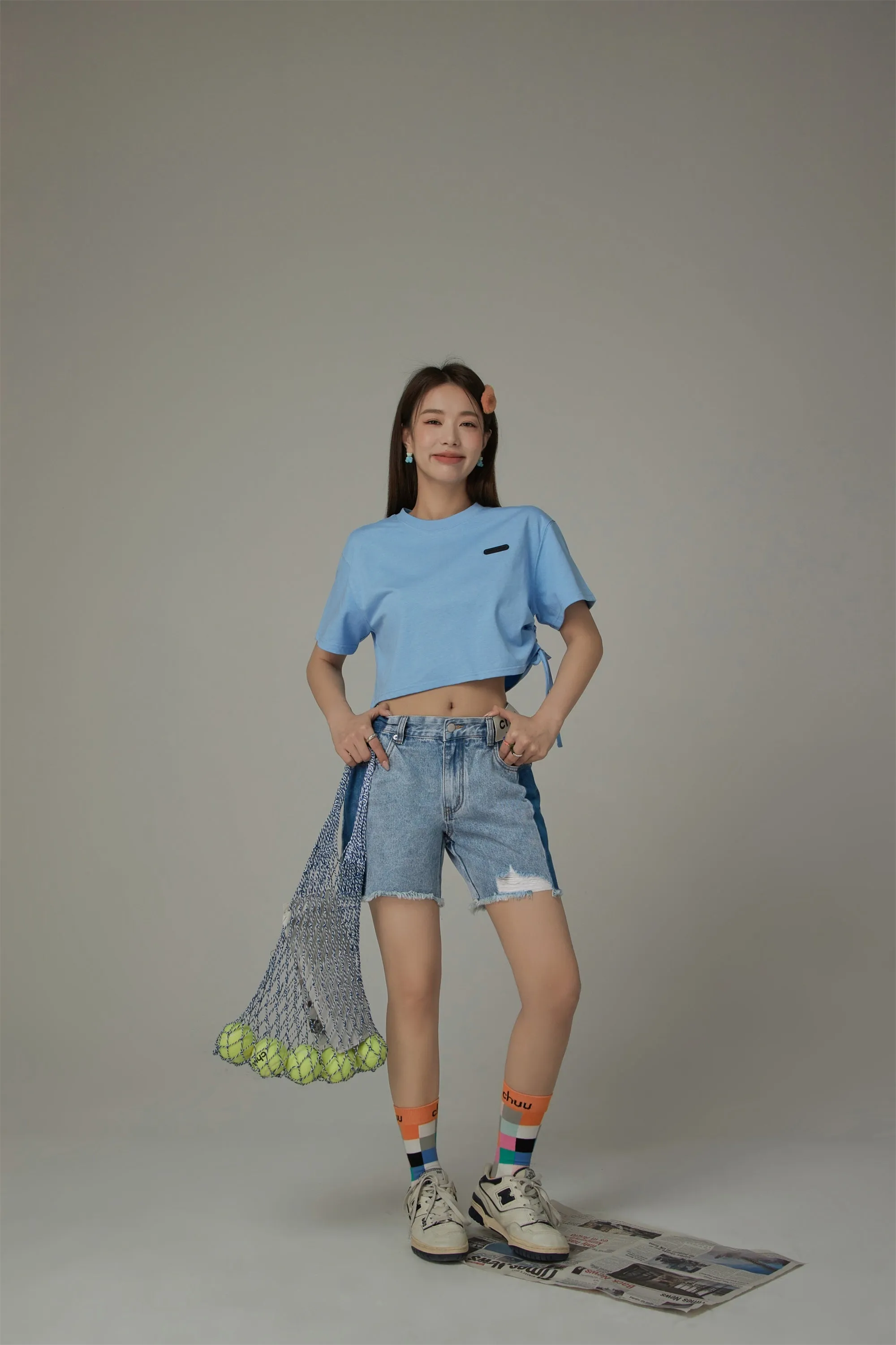 Side String Chuu Printed Design Cropped T-Shirt