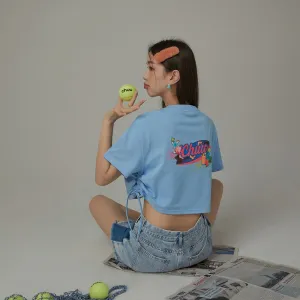 Side String Chuu Printed Design Cropped T-Shirt