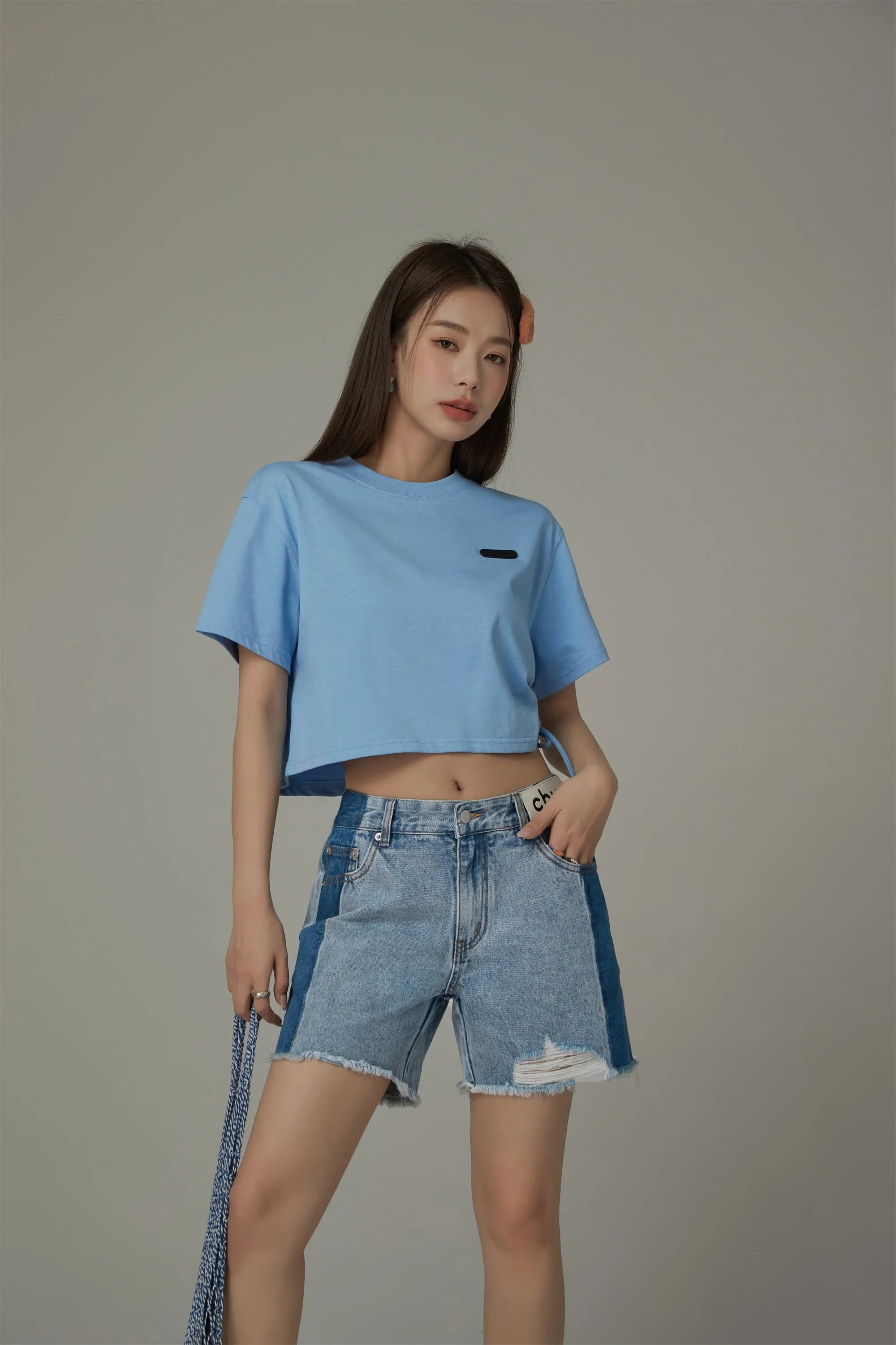 Side String Chuu Printed Design Cropped T-Shirt
