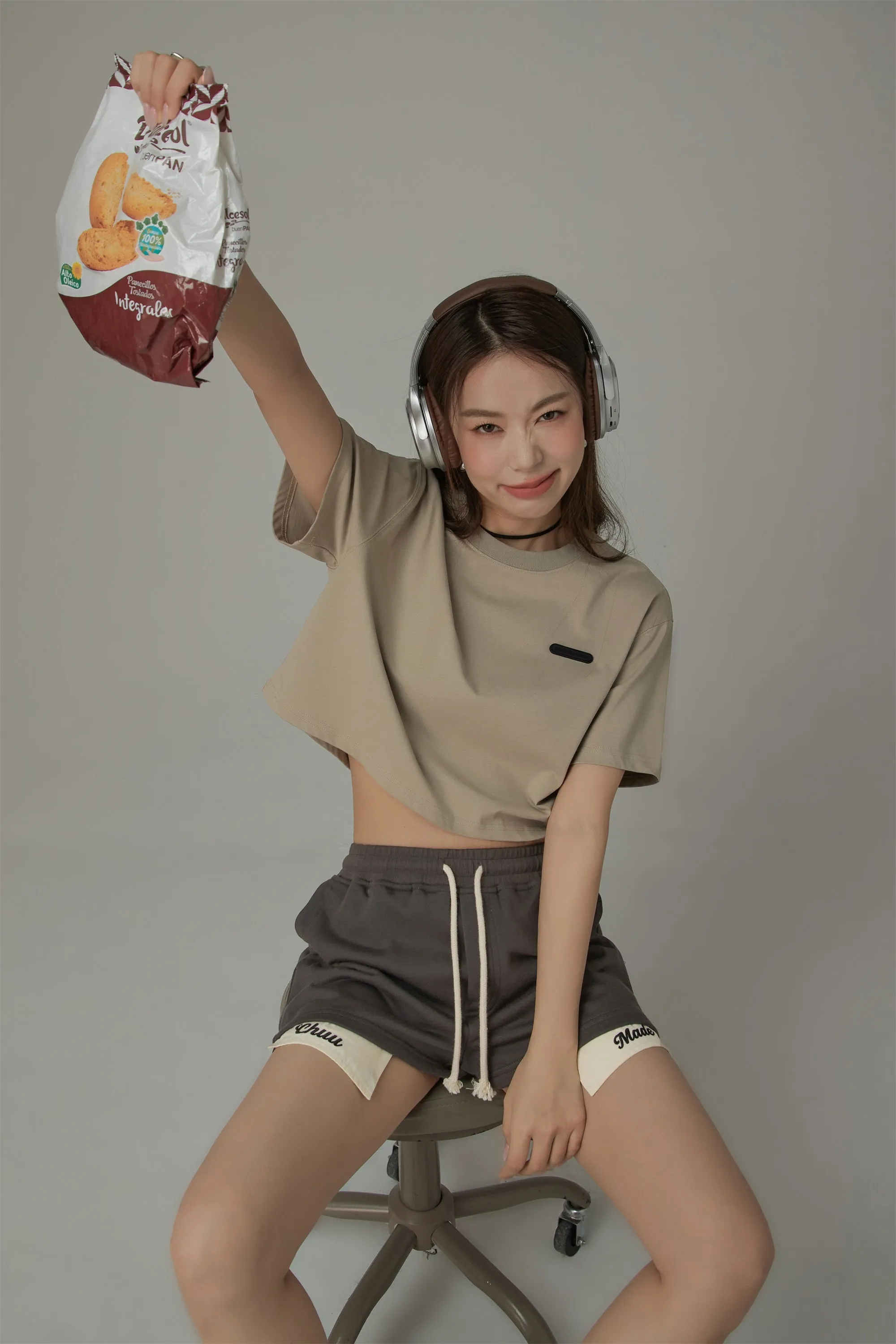 Side String Chuu Printed Design Cropped T-Shirt