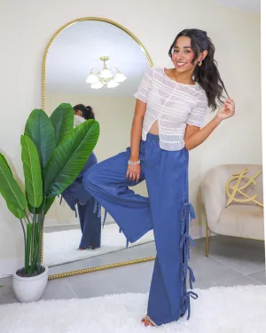Side Tie Chic Wide Leg Denim Pants