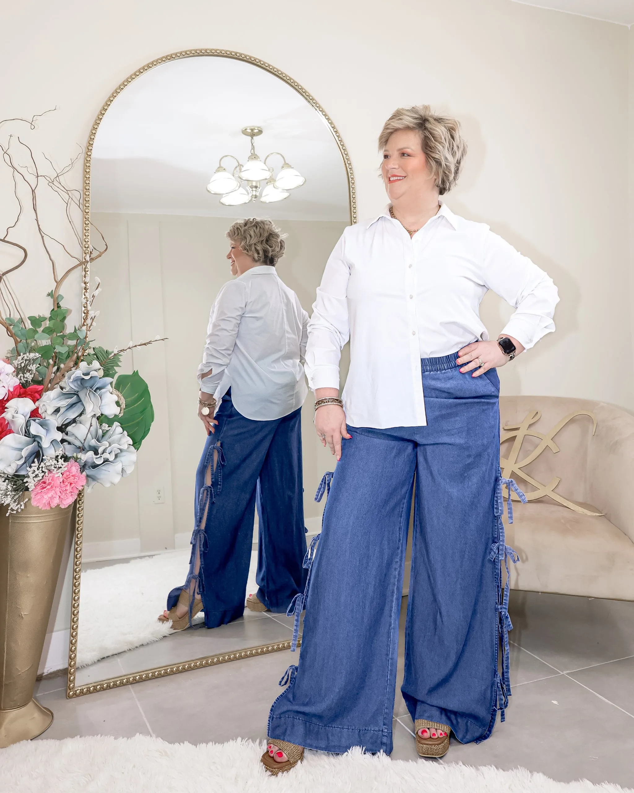 Side Tie Chic Wide Leg Denim Pants