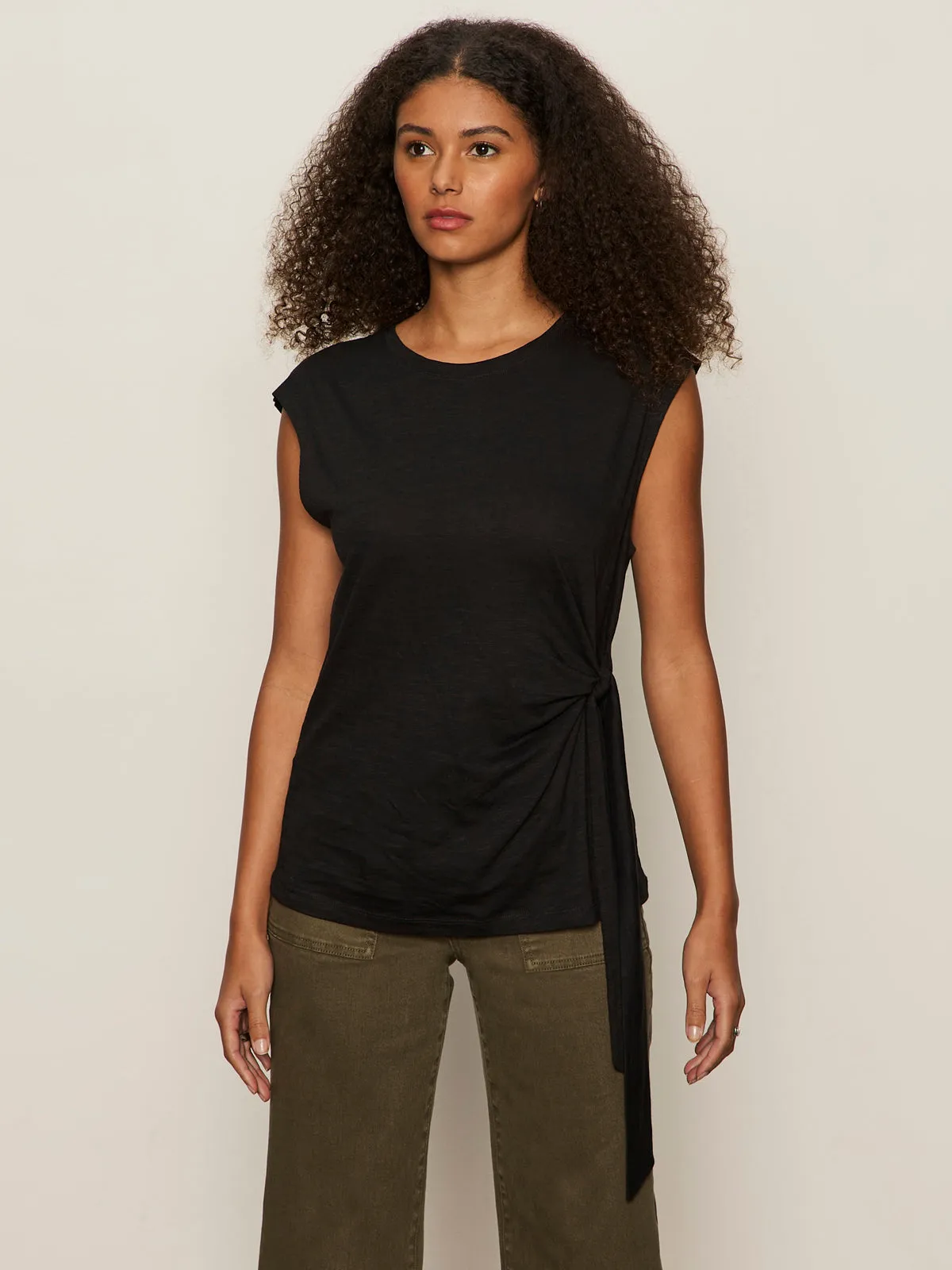 Side Tie Muscle Tee Black AntiBacterialTreatment Snag Resistant Surface