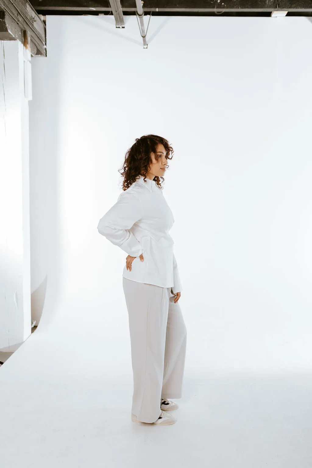 Side Tie White Collared Shirt