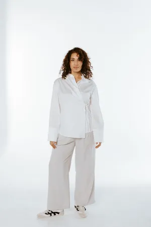 Side Tie White Collared Shirt
