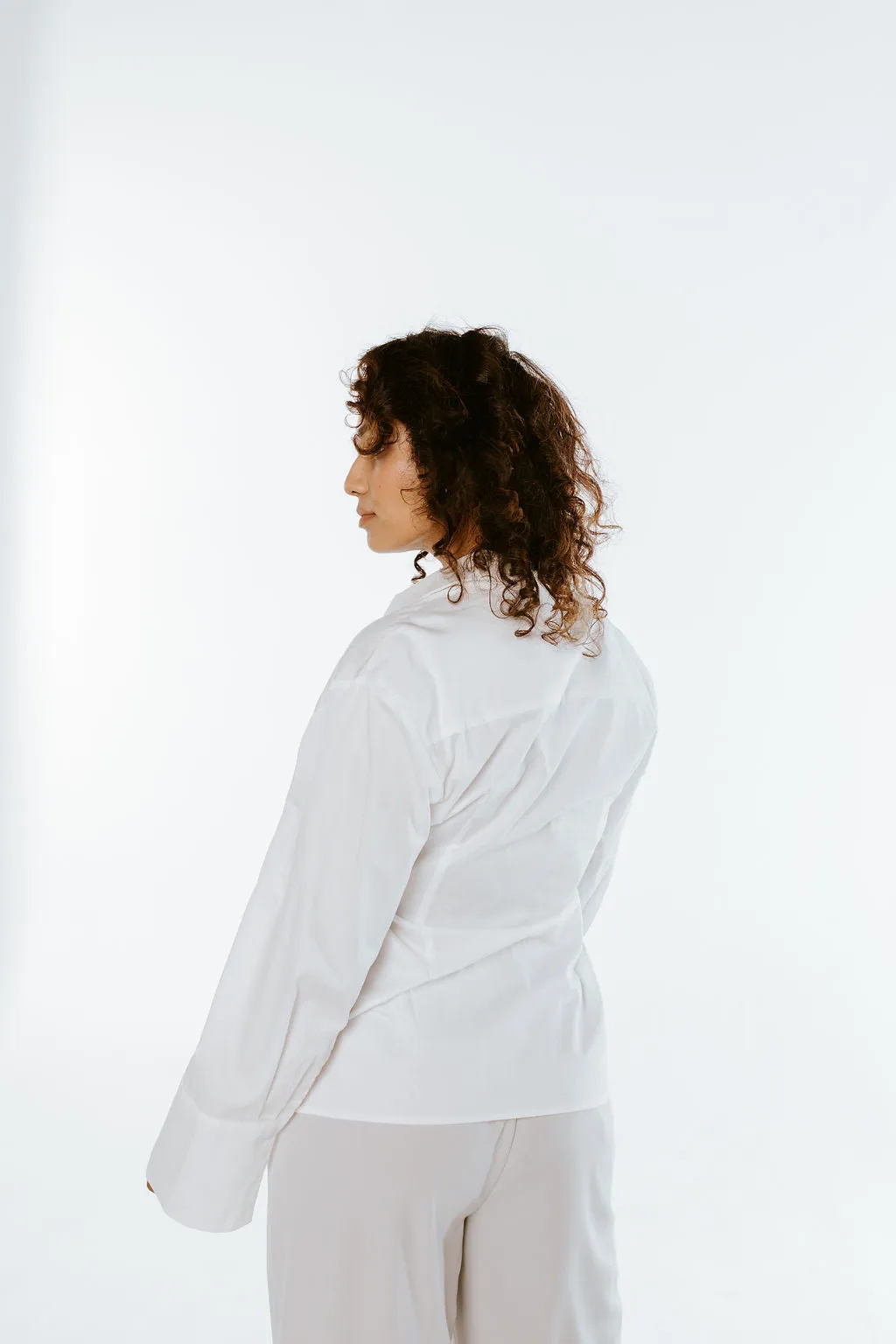 Side Tie White Collared Shirt
