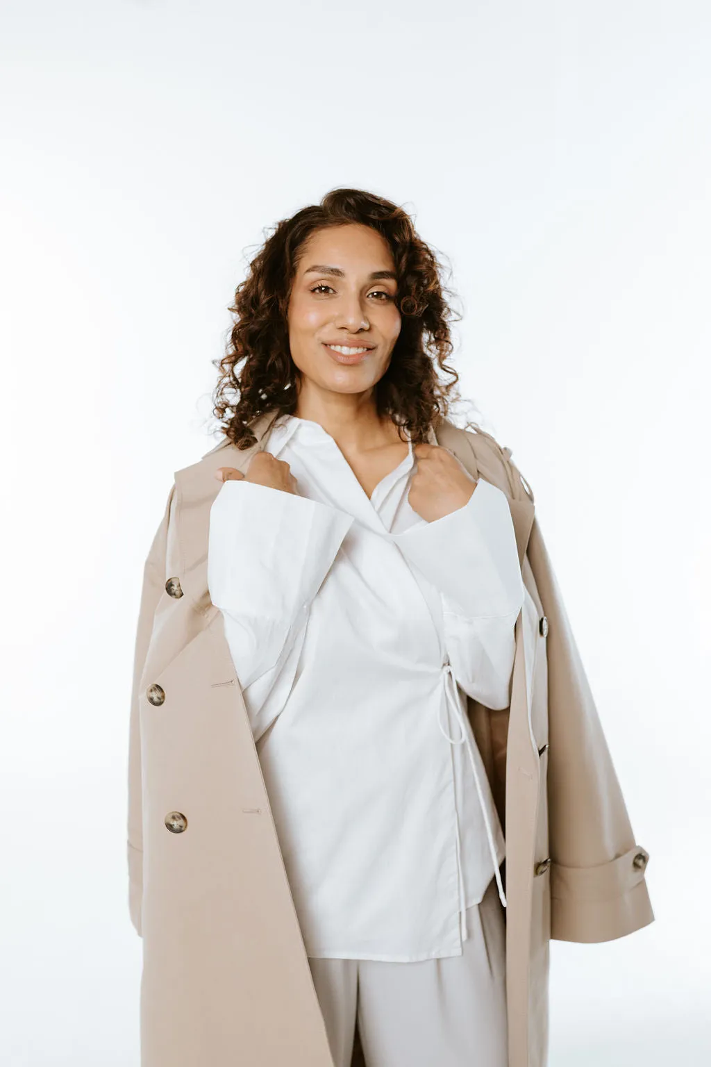 Side Tie White Collared Shirt