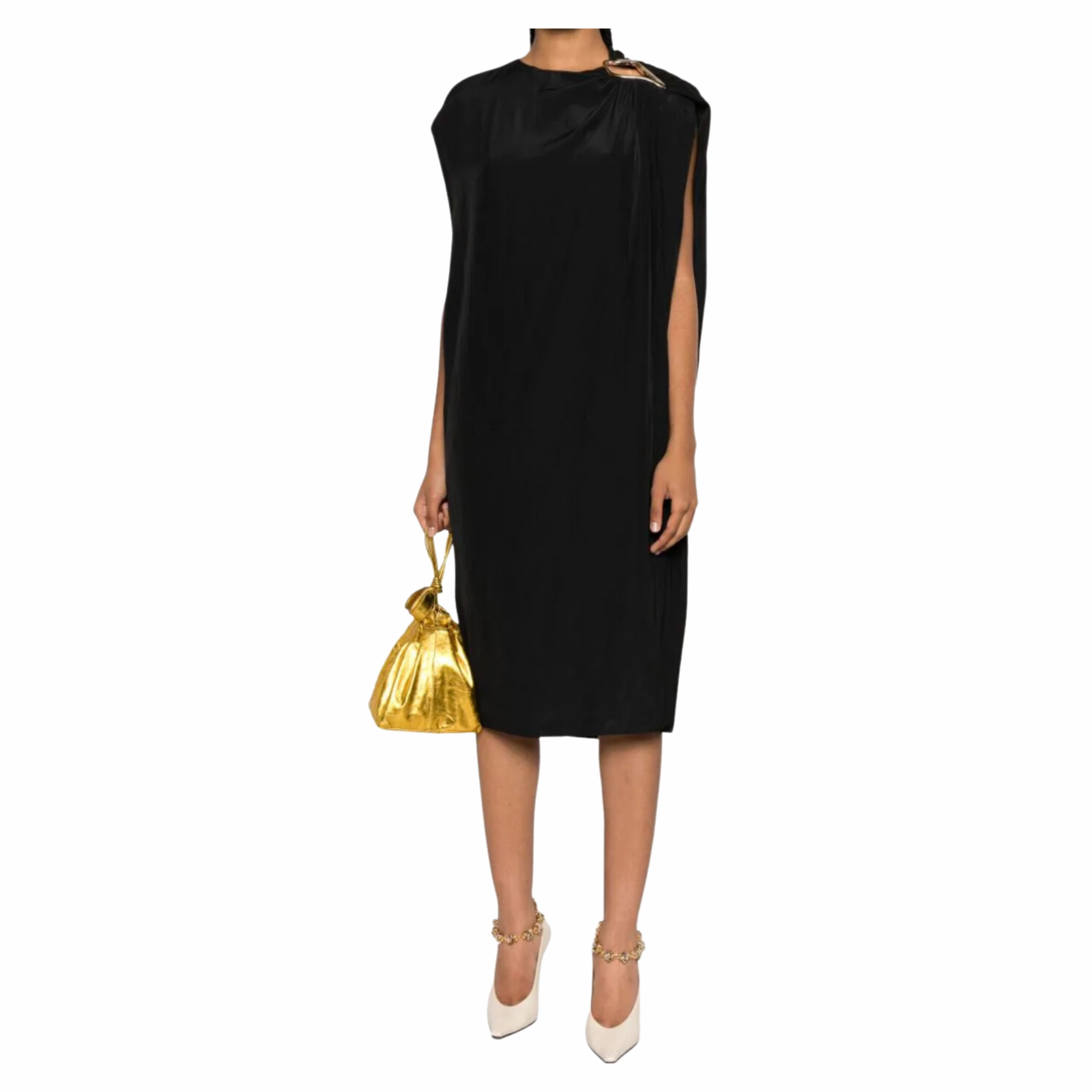 Versatile Style Silk Draped Dress w/ Gold Cut Out