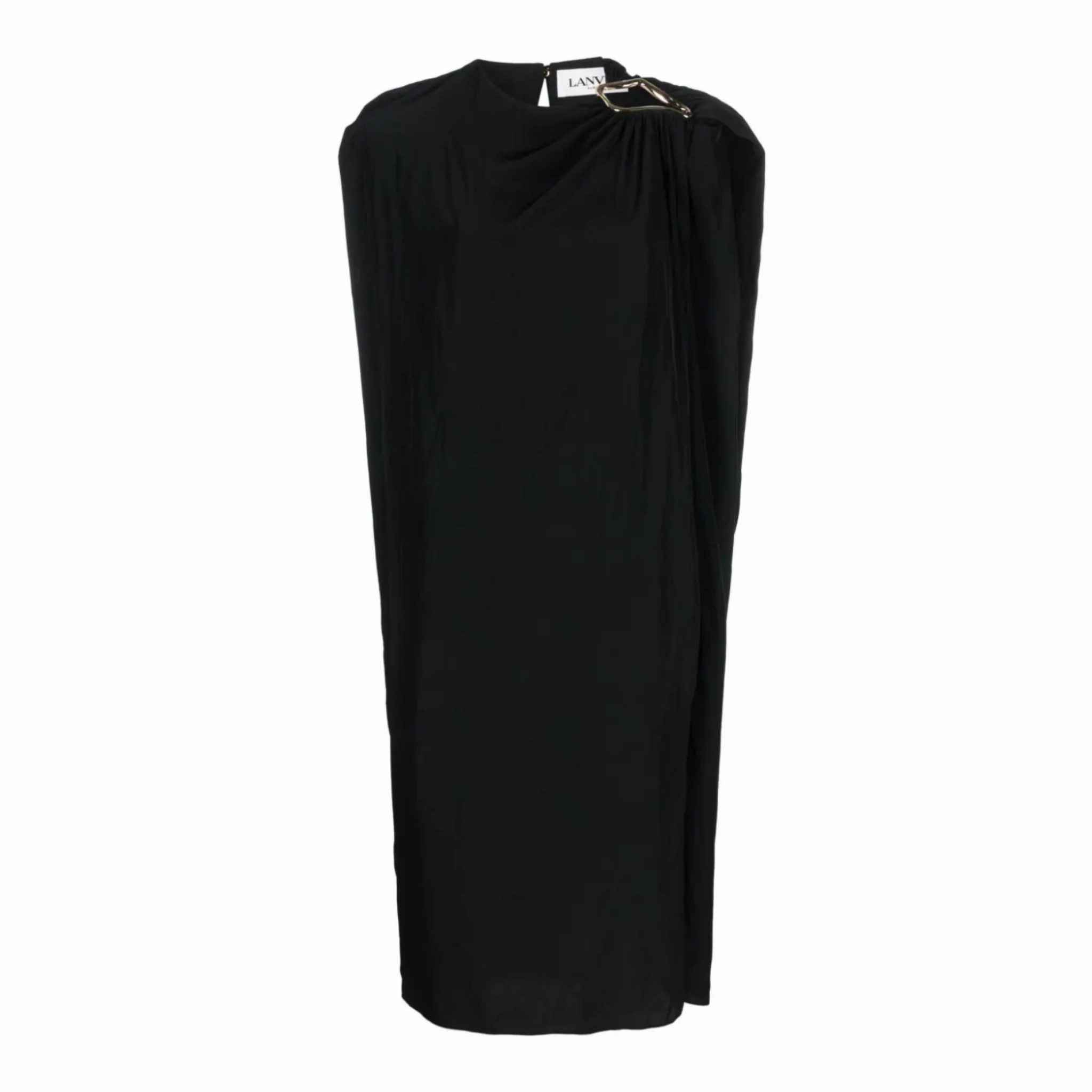 Silk Draped Dress w/ Gold Cut Out Premium Look Light Bow