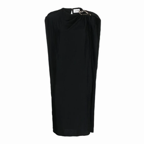 Silk Draped Dress w/ Gold Cut Out Premium Look Light Bow