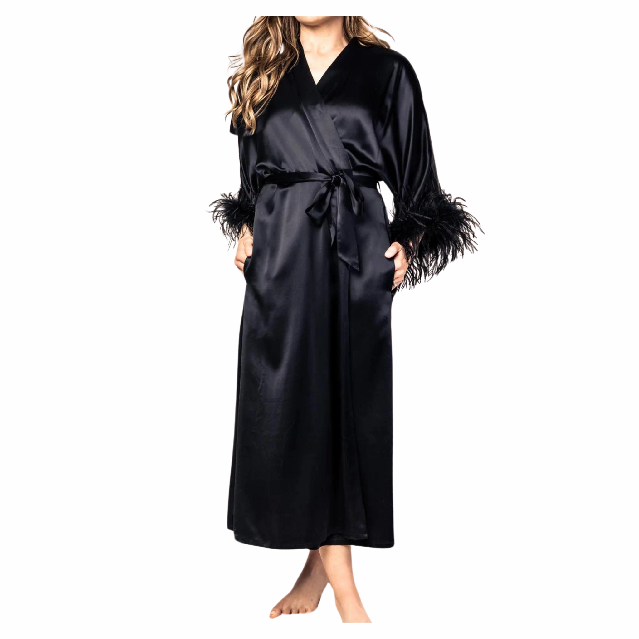 Short Sleeve Silk/Feather Robe