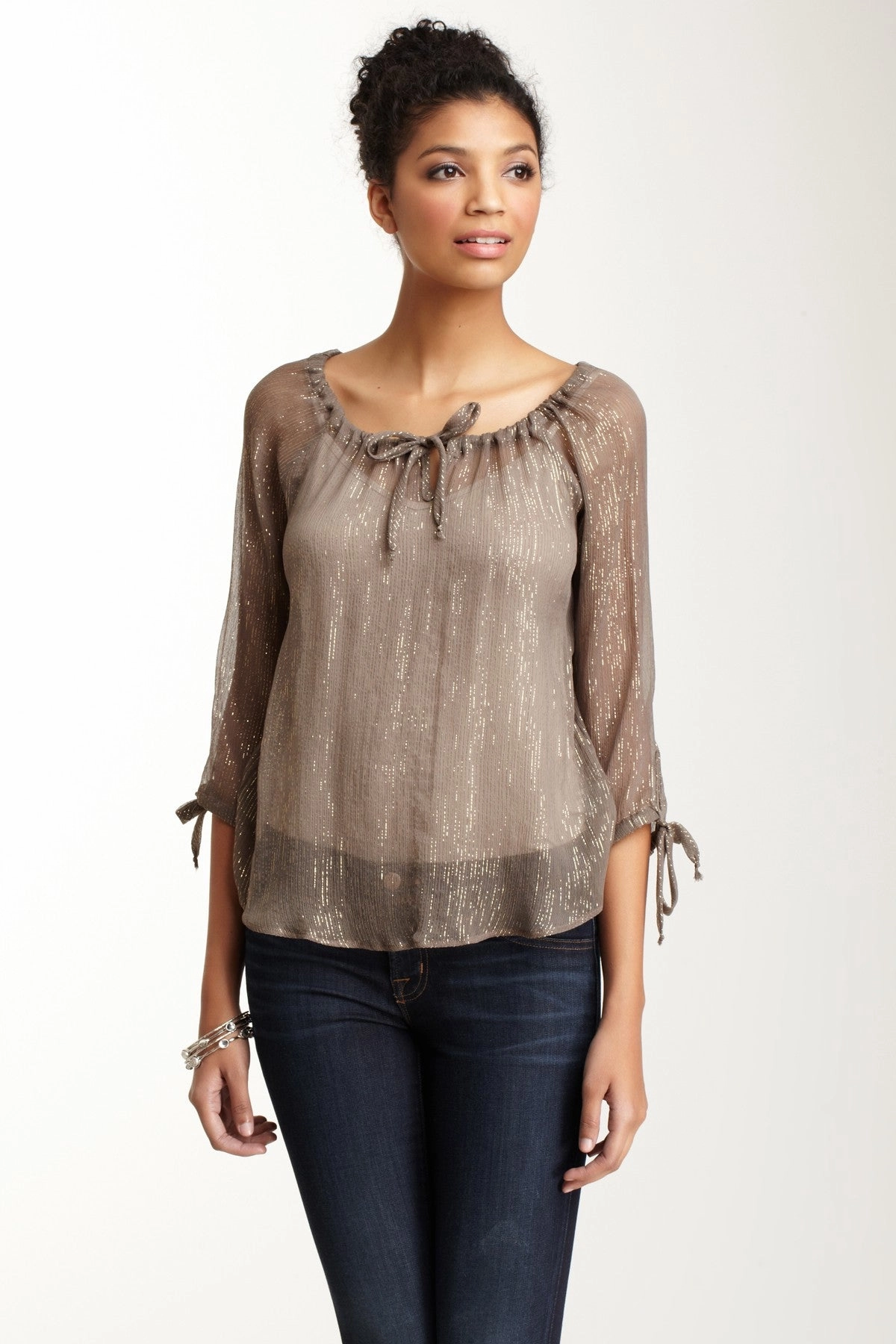 Soft Touch BambooBlend Silk Lurex Tunic Top - Taupe