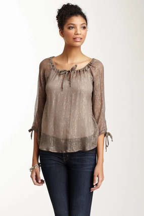 Reflective Trims SnagProof Silk Lurex Tunic Top - Taupe