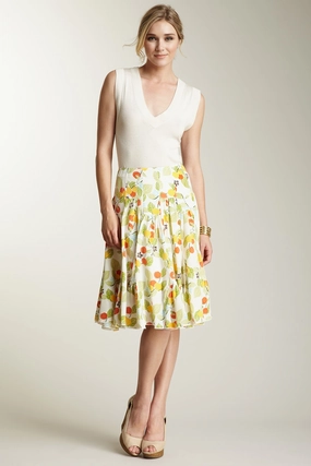 Layered Style Ultra Comfort Silk Ruffle Insert Skirt - Fruit Print