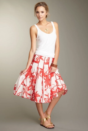 Minimalist fashion Silk Voile Ruffled Insert Skirt - Red Print