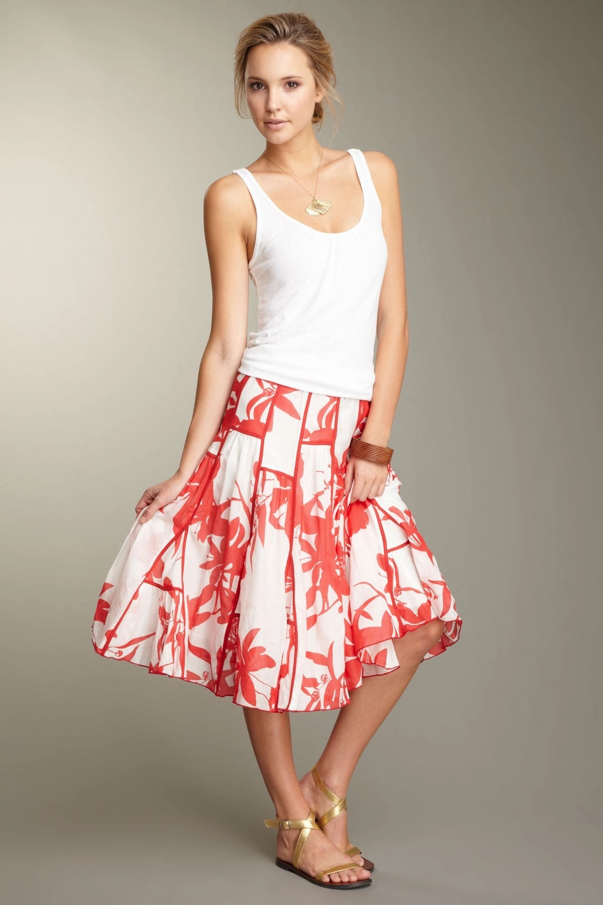 Minimalist fashion Silk Voile Ruffled Insert Skirt - Red Print