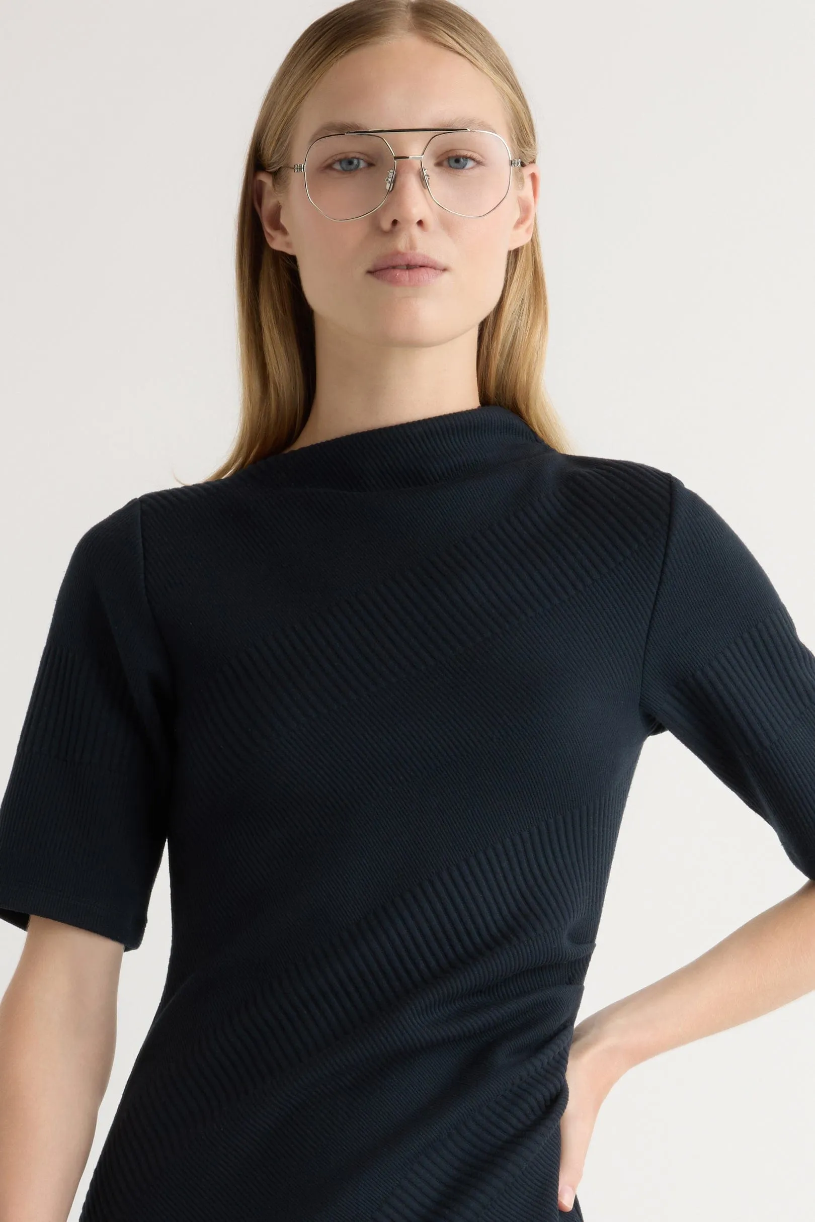 Evie Ribbed-Knit Jersey Dress Flow Sleeve