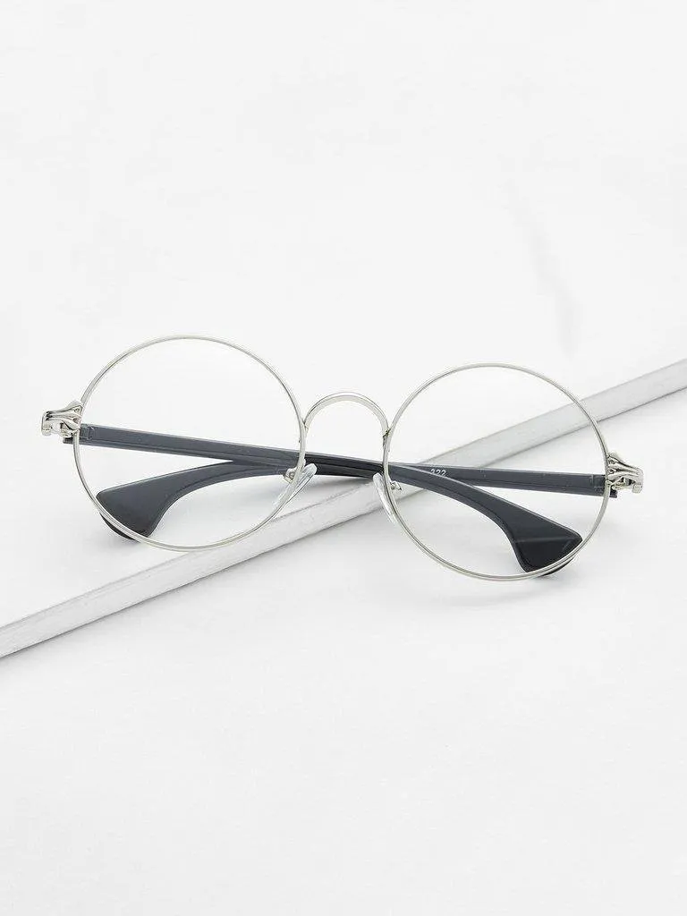 Silver Frame Black Arm Clear Lens Glasses